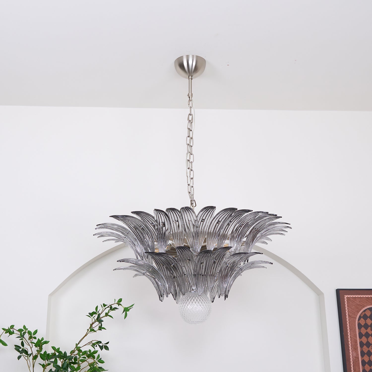 Aurora Chandelier Palmette Clear Murano Glass Leaf Layered - Neutralighting