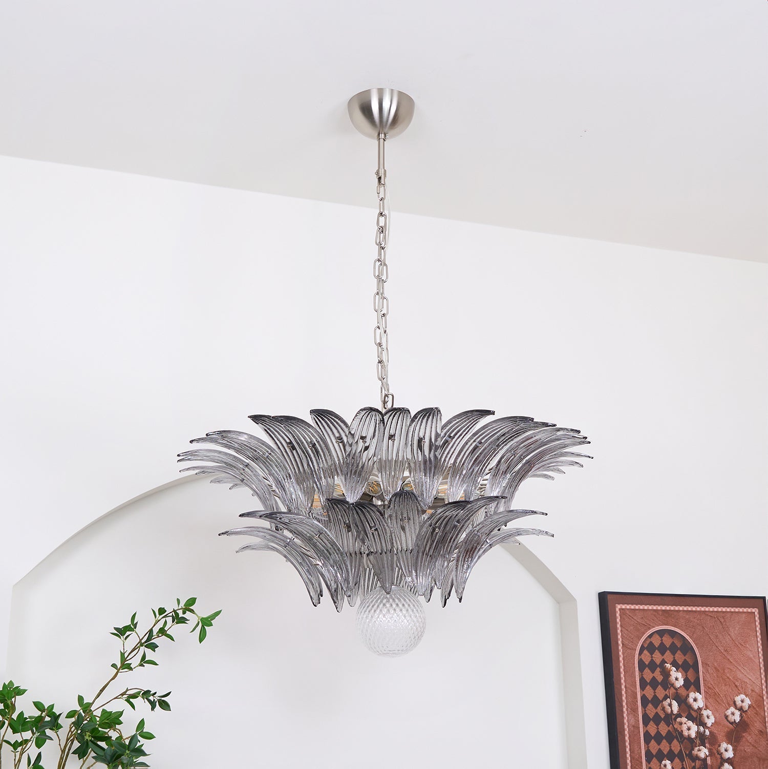 Aurora Chandelier Palmette Clear Murano Glass Leaf Layered - Neutralighting