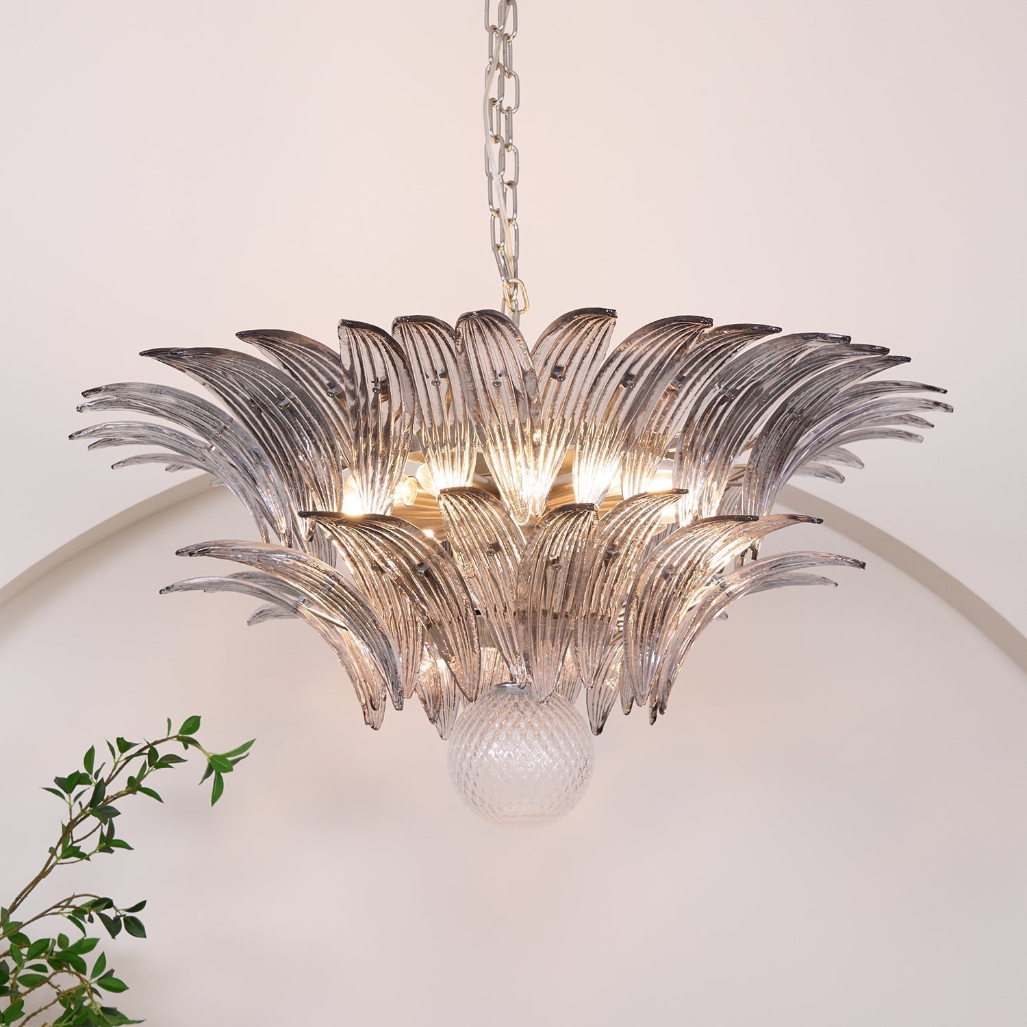 Aurora Chandelier Palmette Clear Murano Glass Leaf Layered - Neutralighting