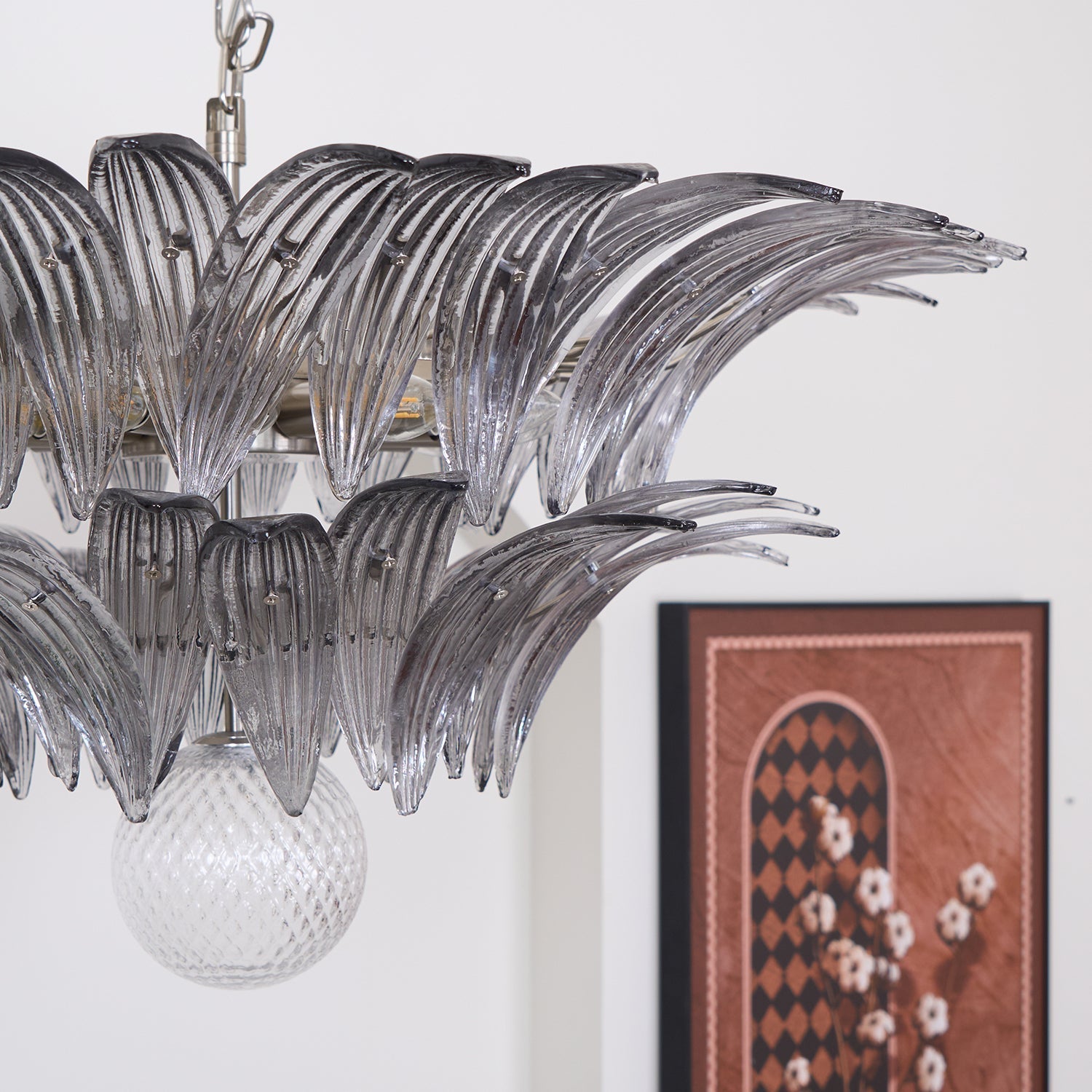 Aurora Chandelier Palmette Clear Murano Glass Leaf Layered - Neutralighting