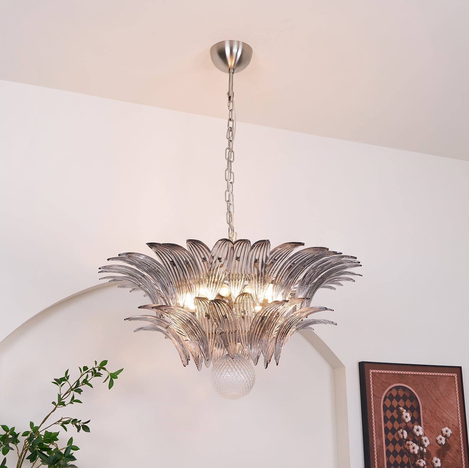 Aurora Chandelier Palmette Clear Murano Glass Leaf Layered - Neutralighting