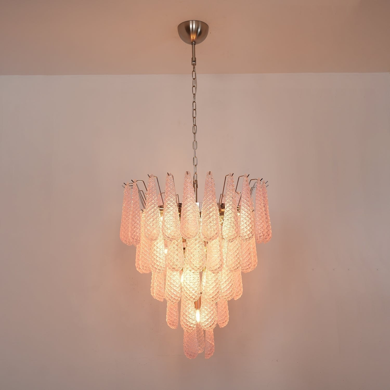 Aurora Chandelier Pink Droplet Murano Glass Diamond Pattern Waterfall - Neutralighting