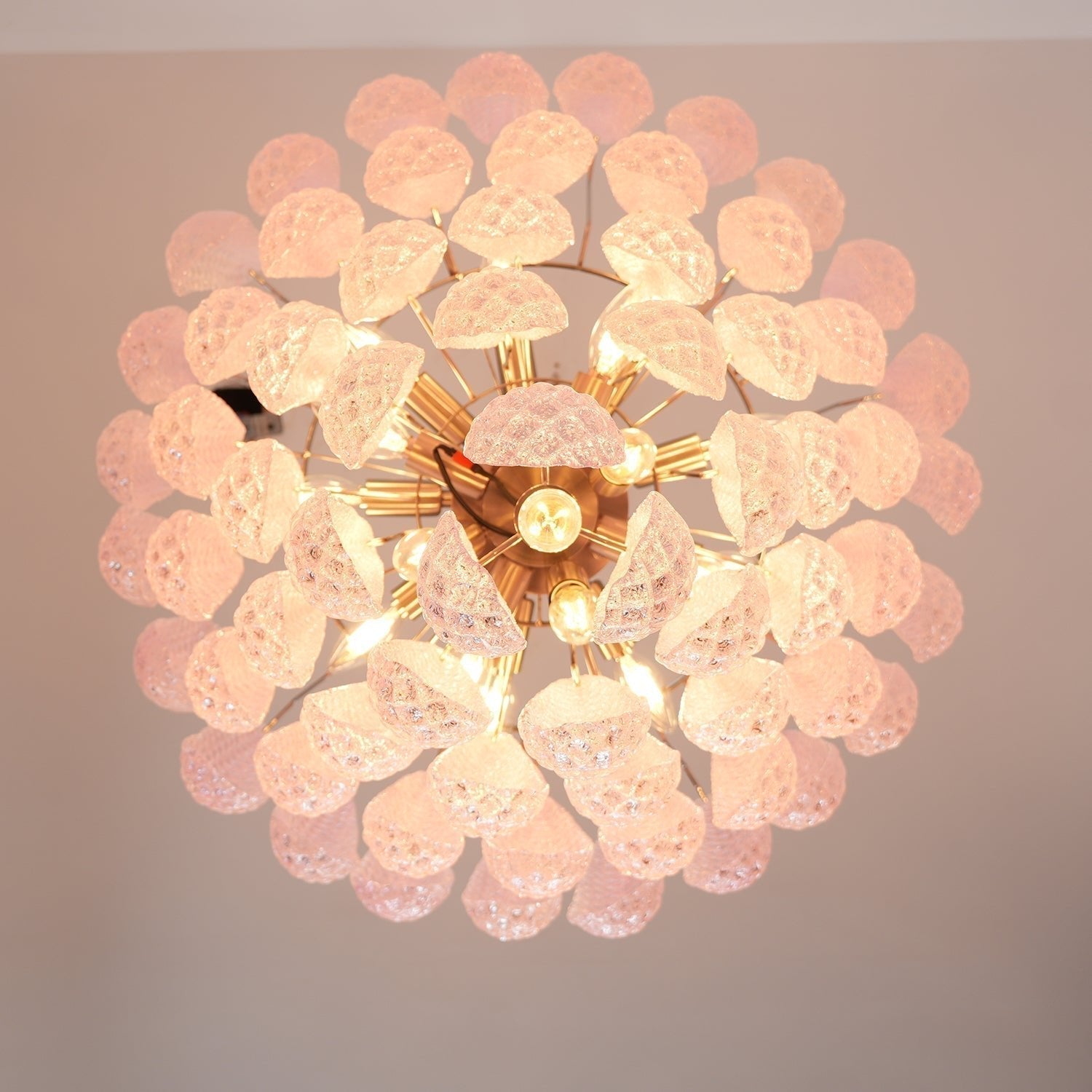 Aurora Chandelier Pink Droplet Murano Glass Diamond Pattern Waterfall - Neutralighting
