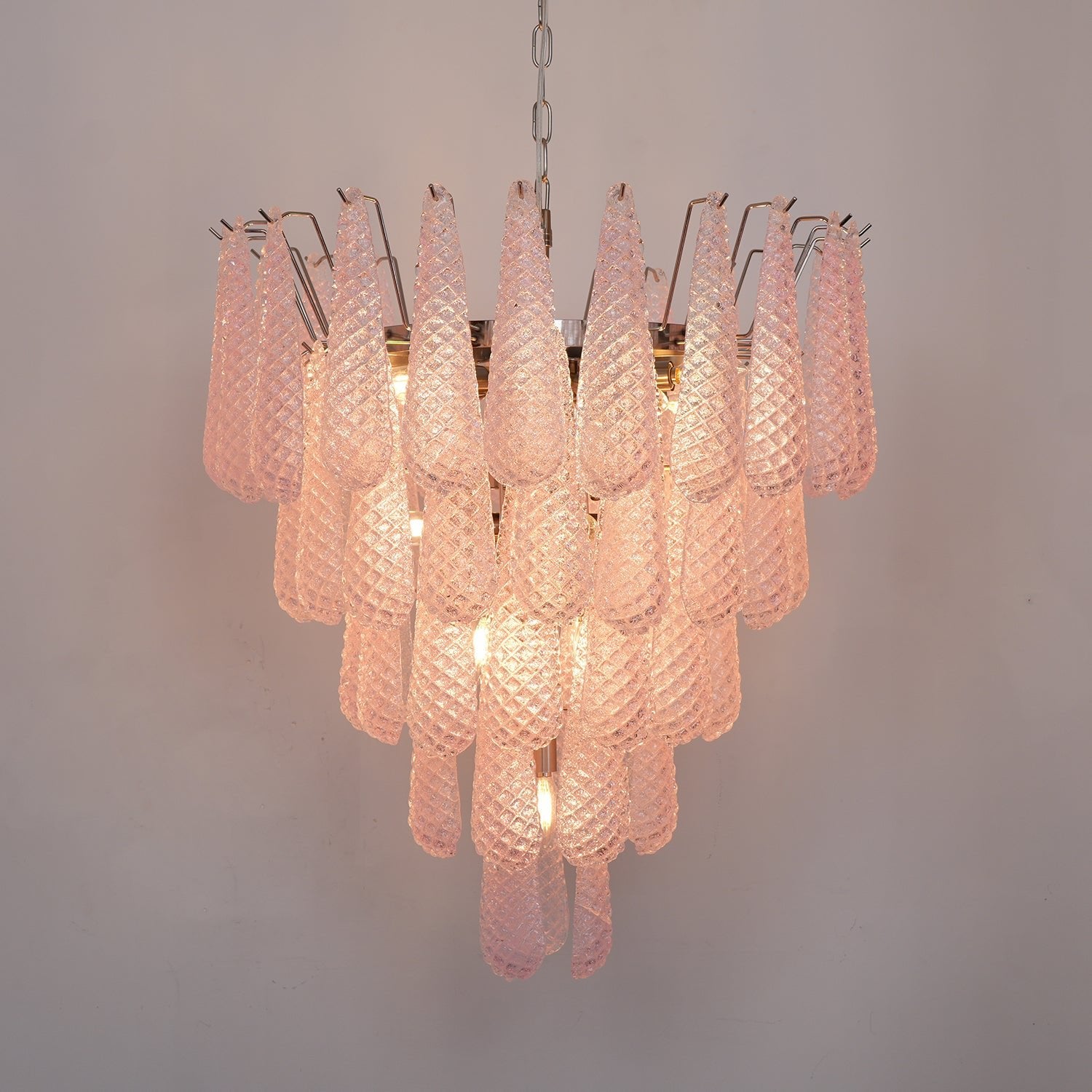 Aurora Chandelier Pink Droplet Murano Glass Diamond Pattern Waterfall - Neutralighting