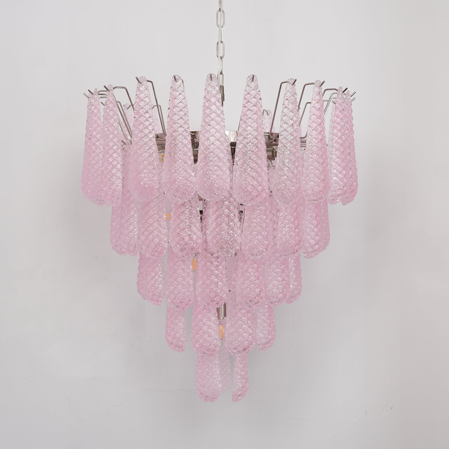 Aurora Chandelier Pink Droplet Murano Glass Diamond Pattern Waterfall - Neutralighting