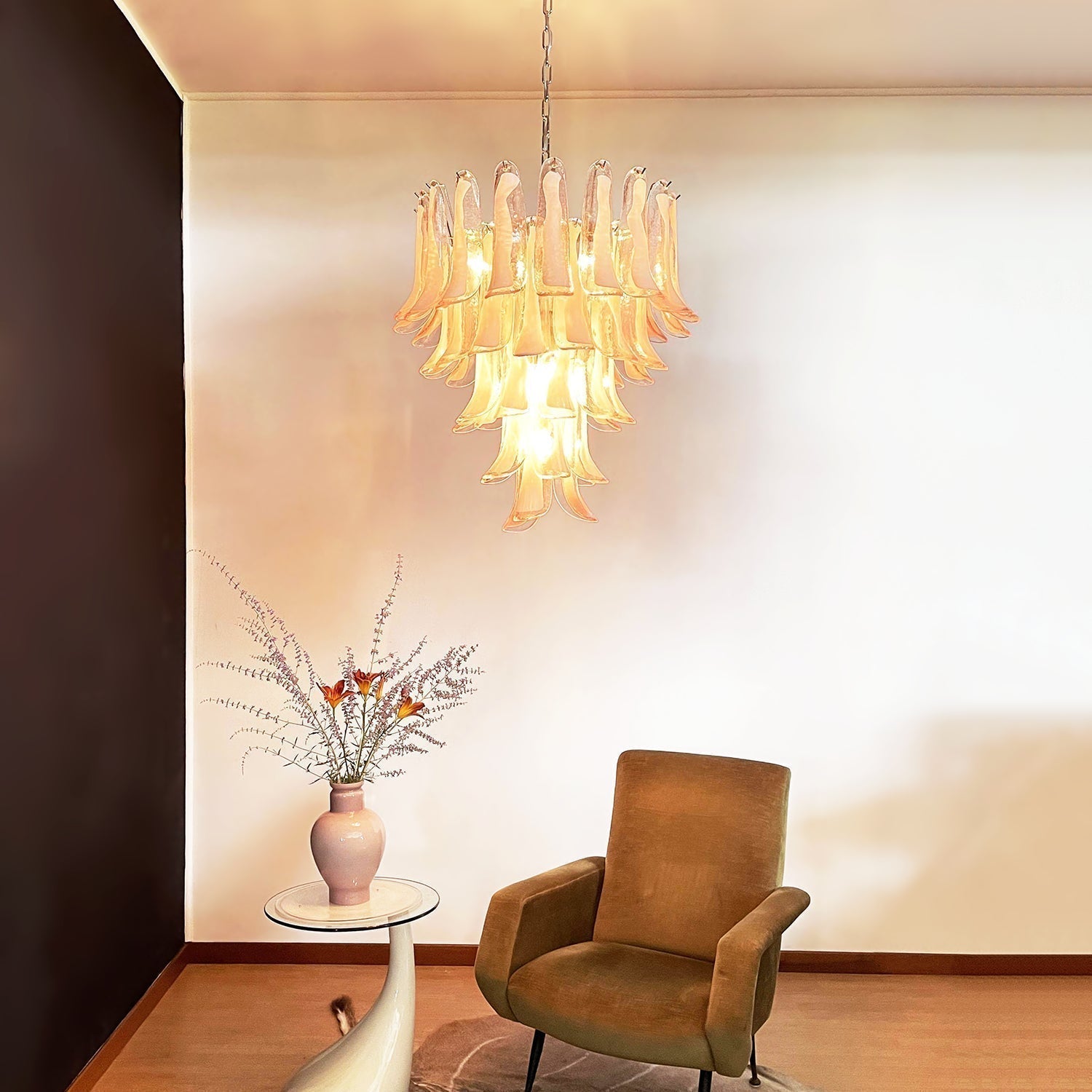 Aurora Chandelier Pink Murano Glass Petals Cascade - Neutralighting