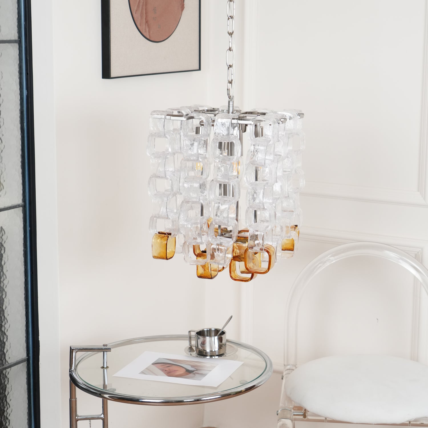 Aurora Chandelier Murano Glass Interlocking Geometric - Blowlighting