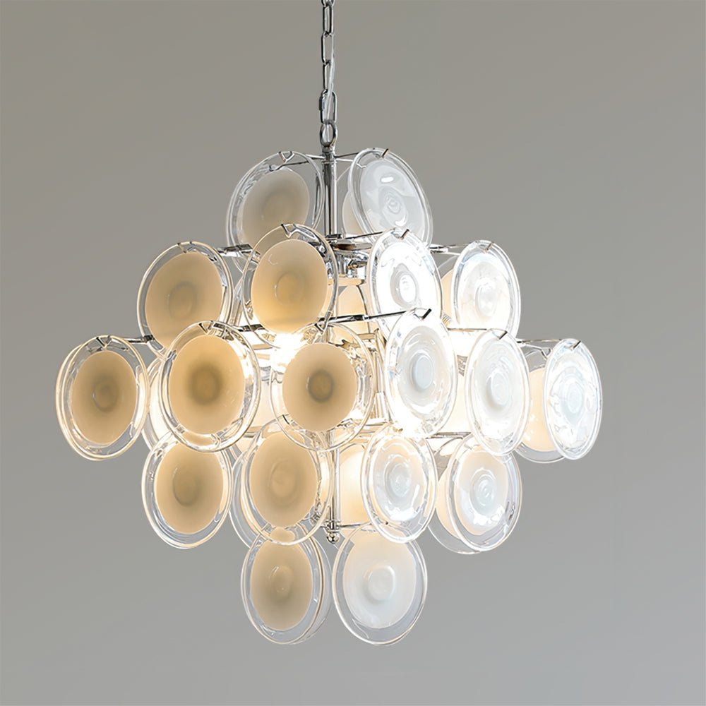 Aurora Chandelier White Murano Glass Discs Cluster - Neutralighting