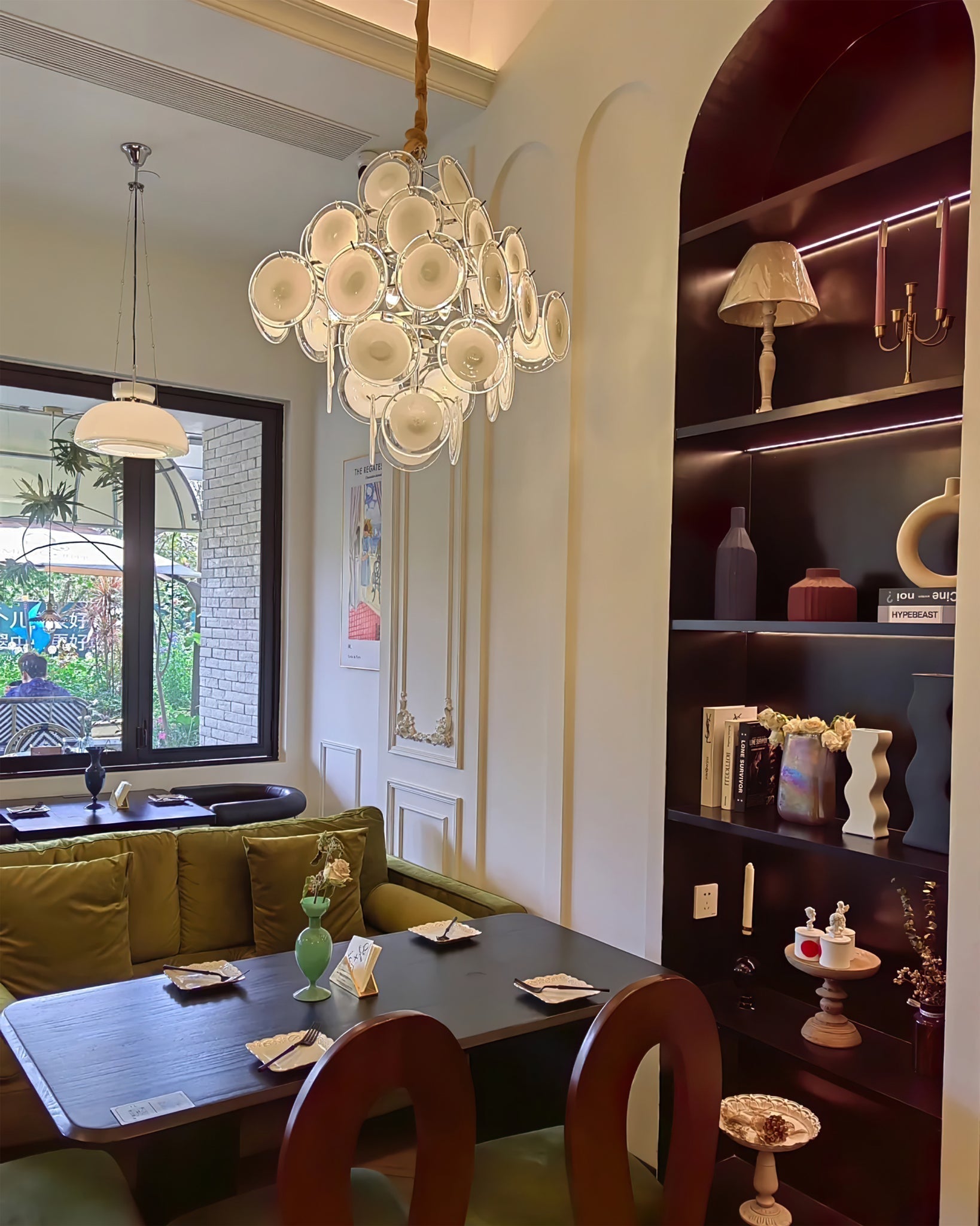 Aurora Chandelier White Murano Glass Discs Cluster - Neutralighting