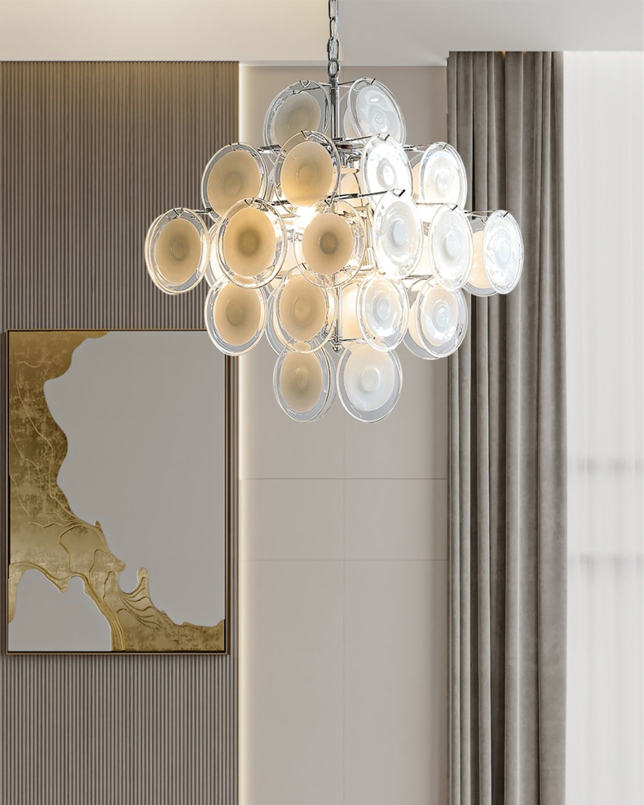 Aurora Chandelier White Murano Glass Discs Cluster - Neutralighting