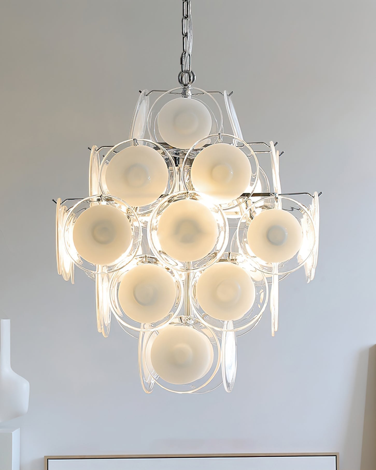 Aurora Chandelier White Murano Glass Discs Cluster - Neutralighting