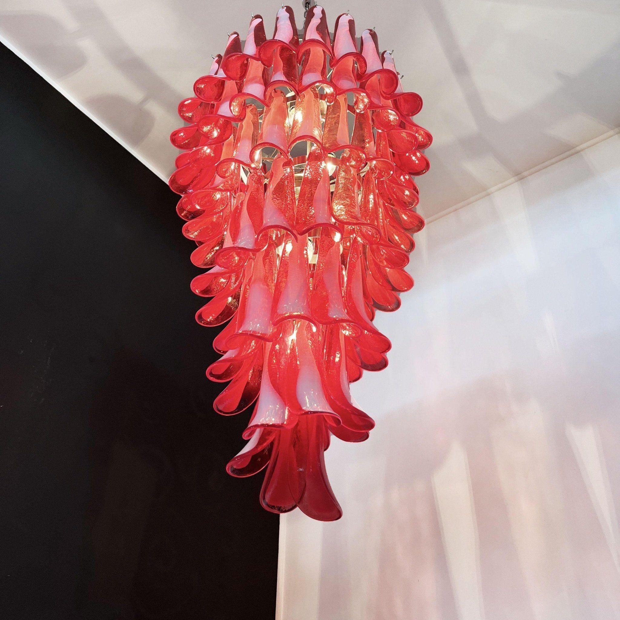 Aurora Chandelier Red White Murano Spiral Petals - Neutralighting
