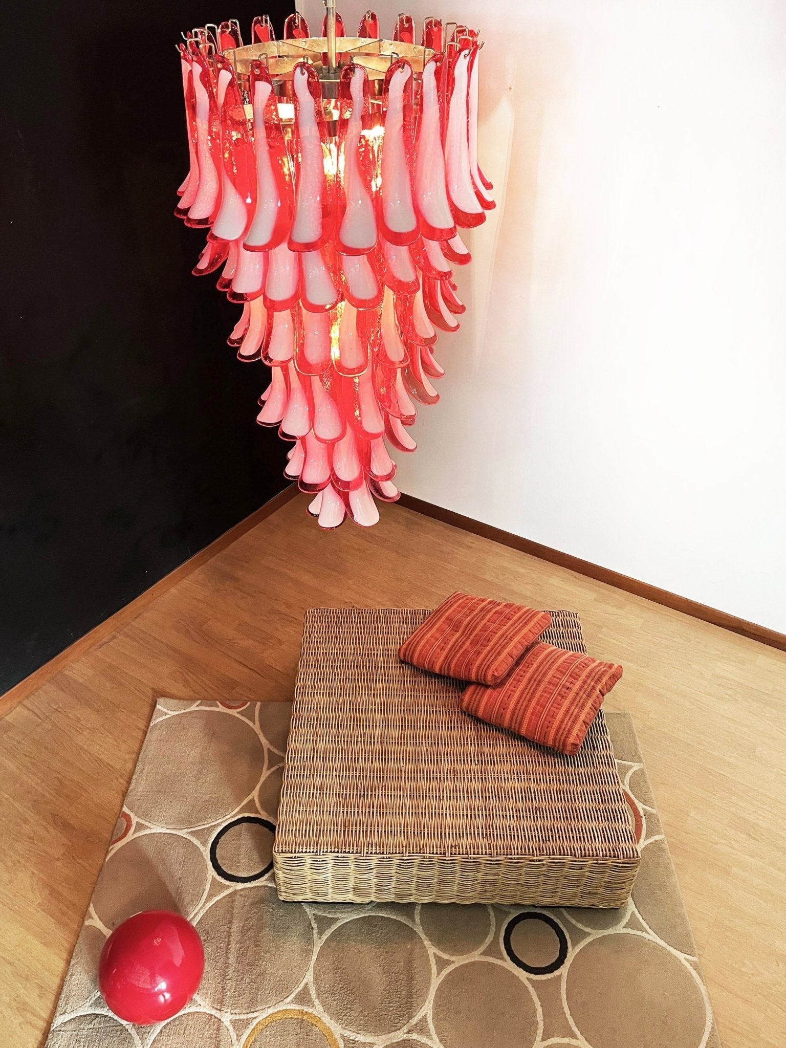 Aurora Chandelier Red White Murano Spiral Petals - Neutralighting