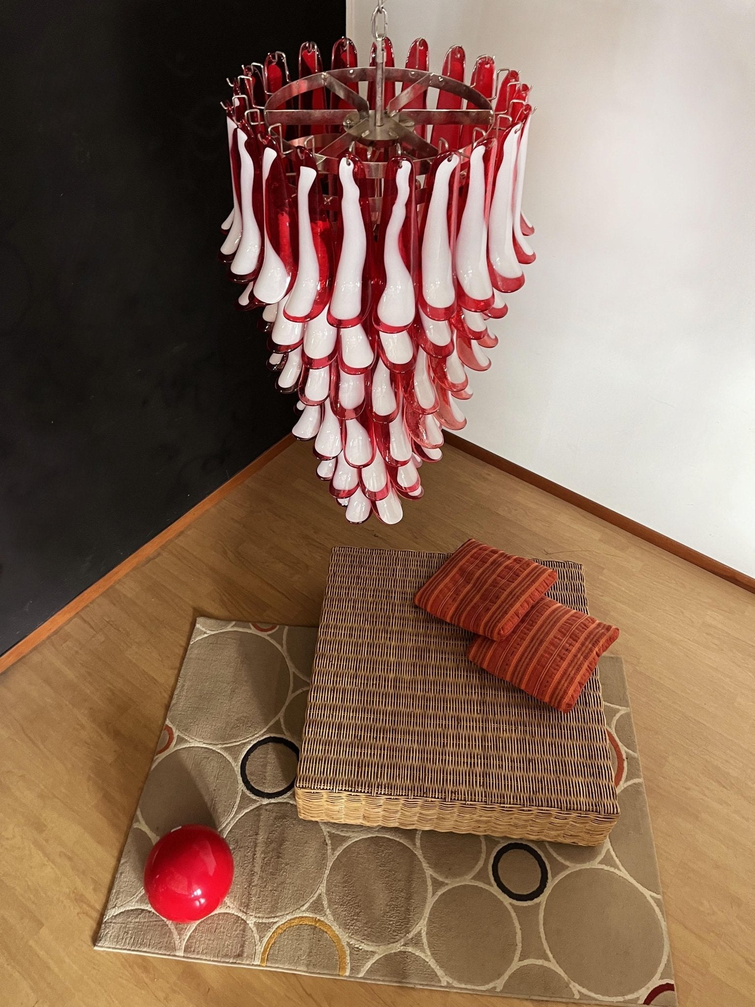 Aurora Chandelier Red White Murano Spiral Petals - Neutralighting