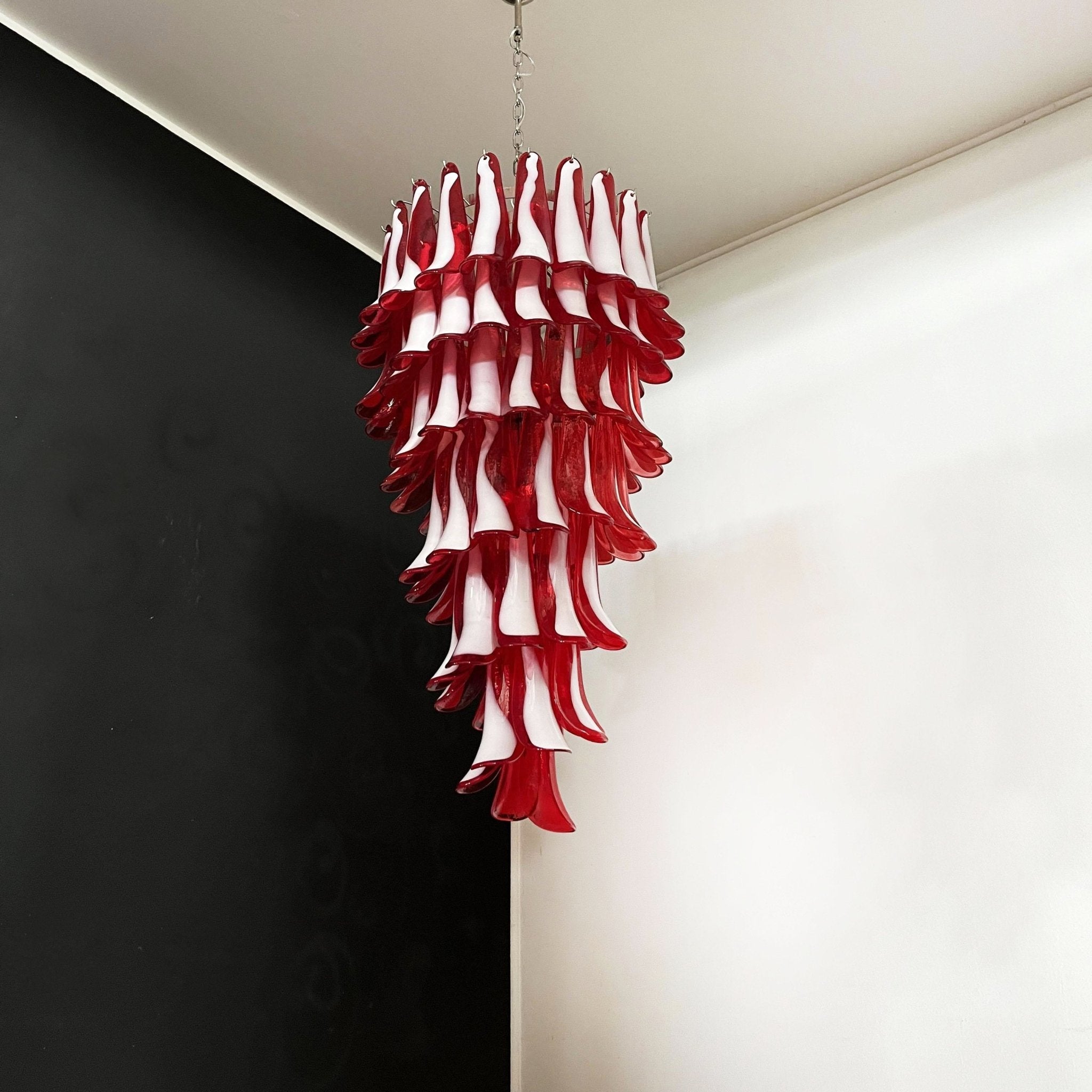 Aurora Chandelier Red White Murano Spiral Petals - Neutralighting