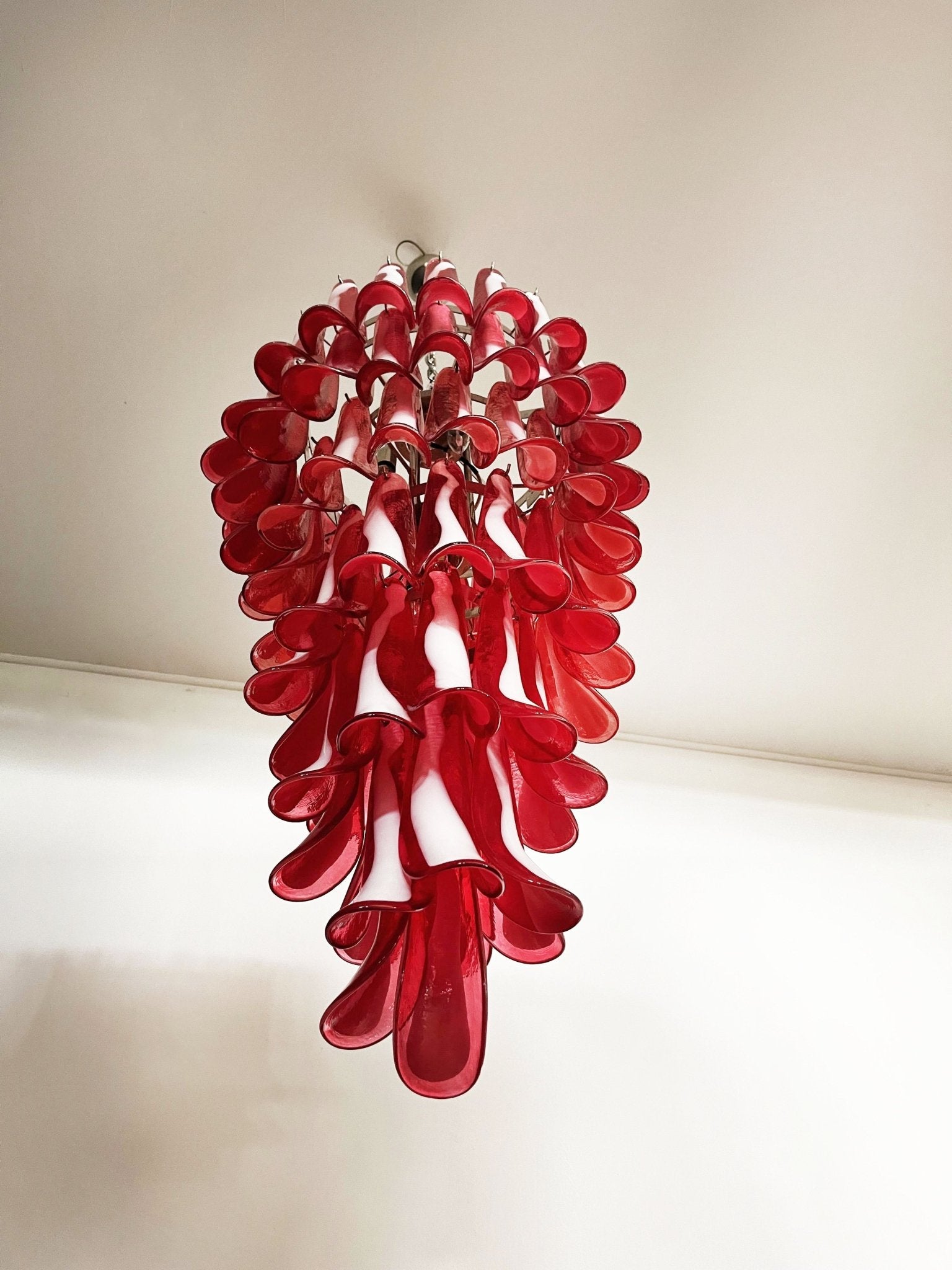 Aurora Chandelier Red White Murano Spiral Petals - Neutralighting