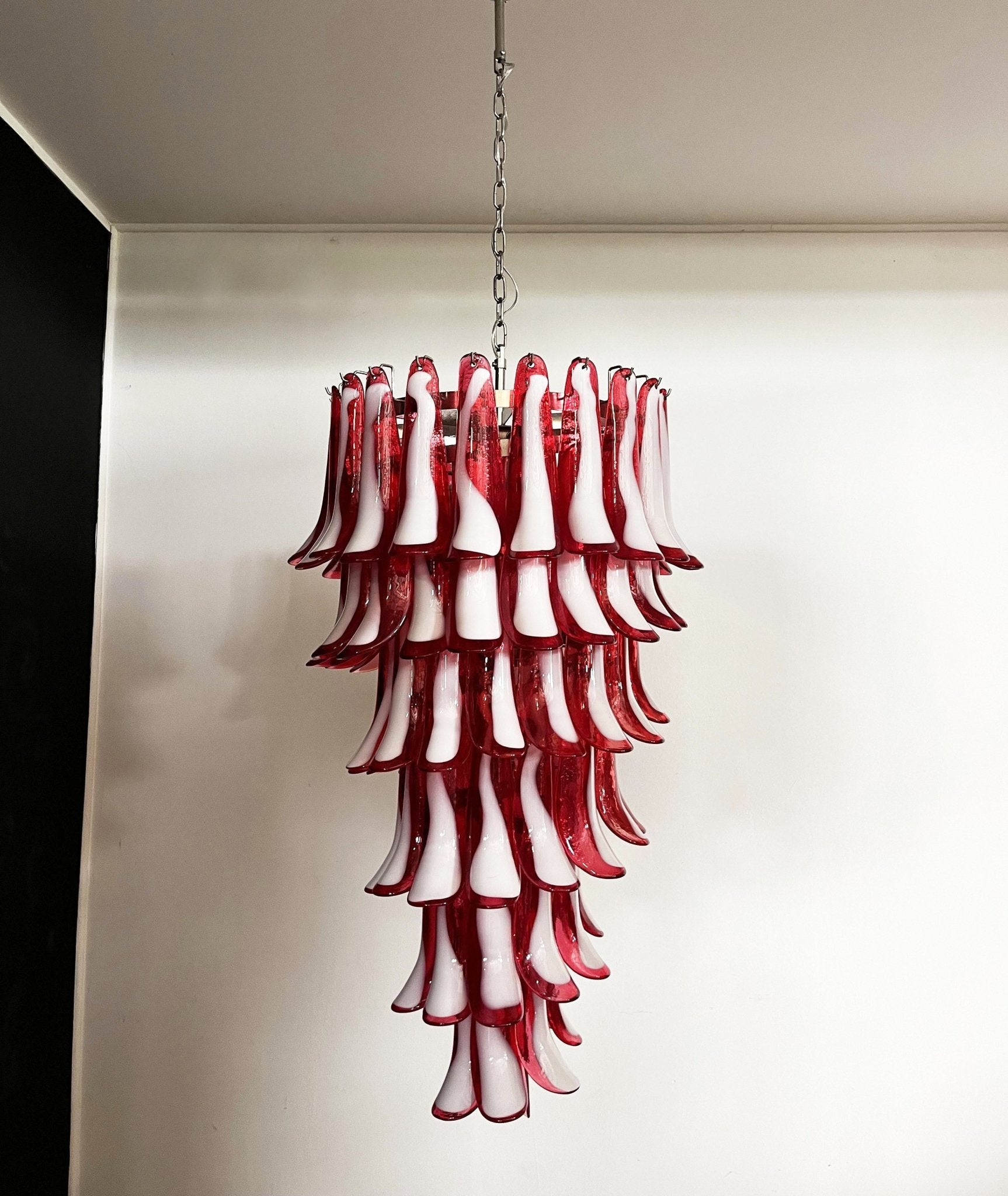 Aurora Chandelier Red White Murano Spiral Petals - Neutralighting