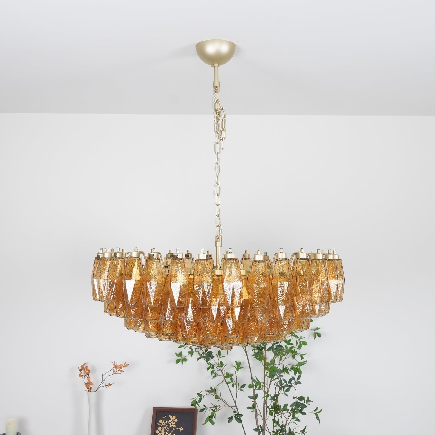Murano Chandelier Amber Layered Oval - Blowlighting