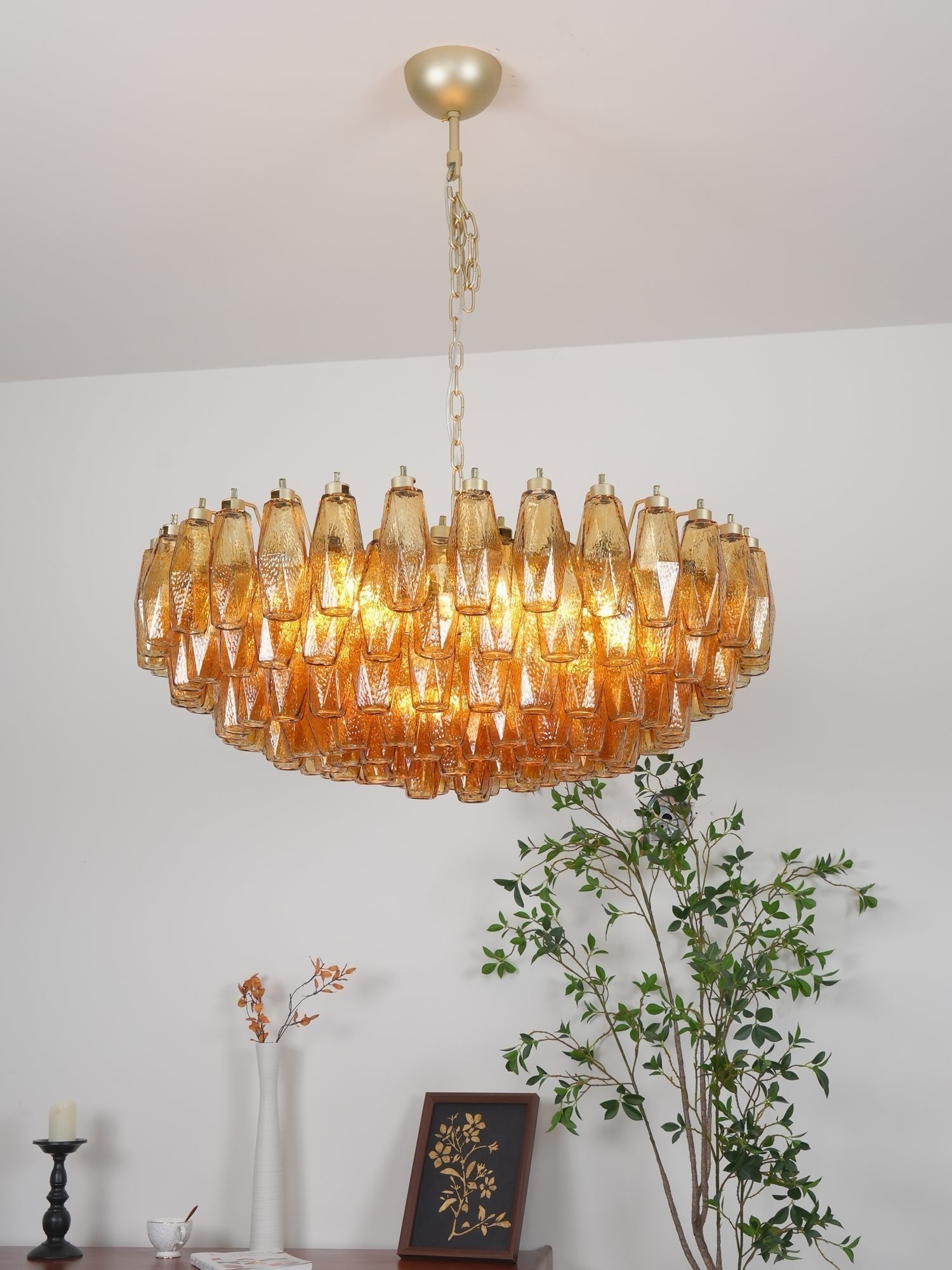 Murano Chandelier Amber Layered Oval - Blowlighting