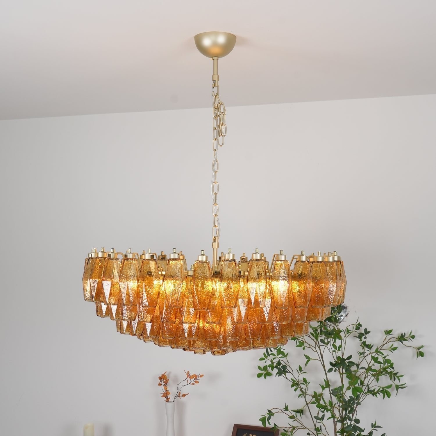 Murano Chandelier Amber Layered Oval - Blowlighting