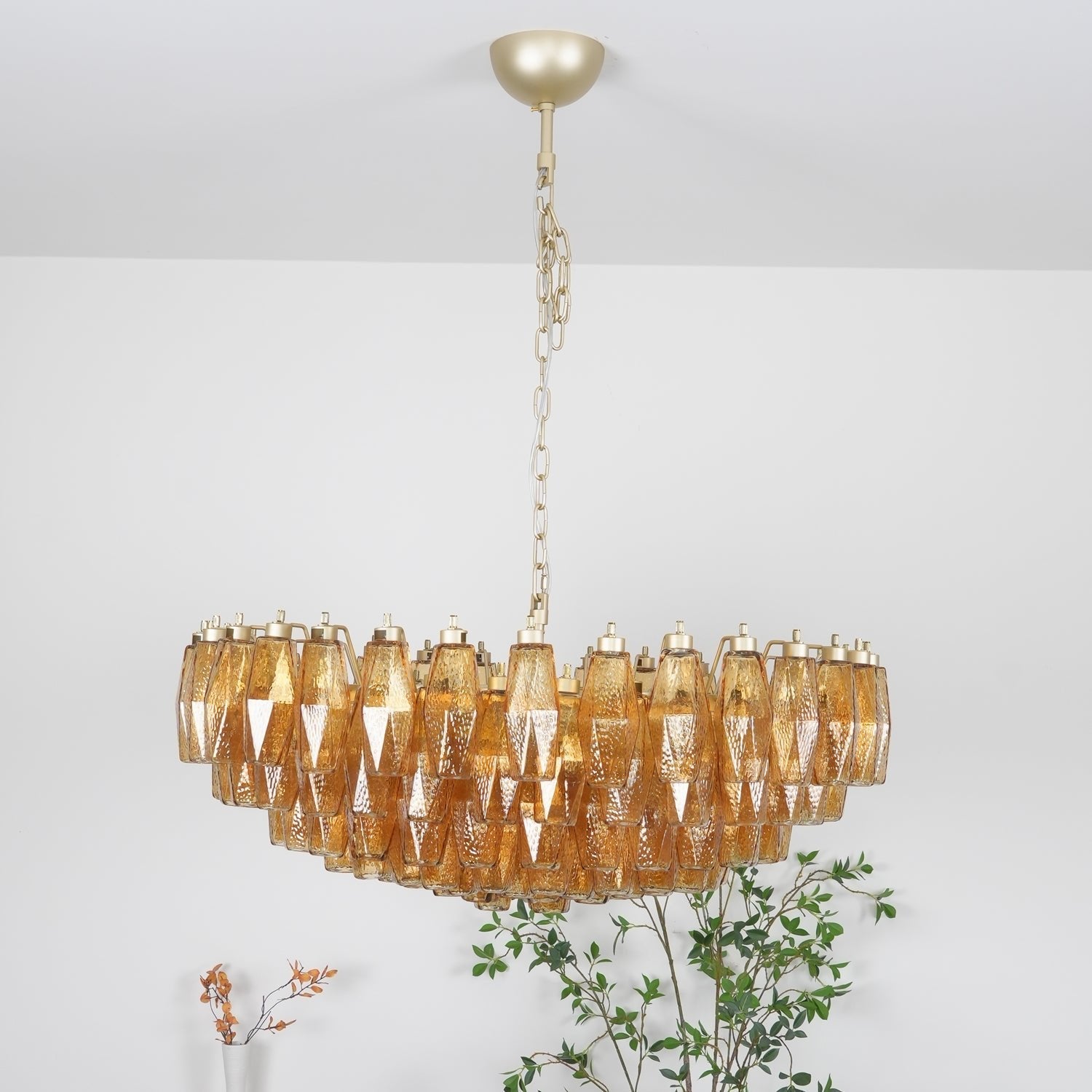 Murano Chandelier Amber Layered Oval - Blowlighting