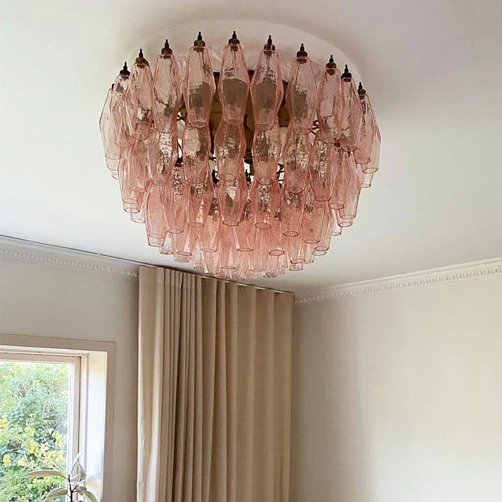 Aurora Ceiling Lamp Pink Rhombus Glass Layered Vintage Elegance - Neutralighting