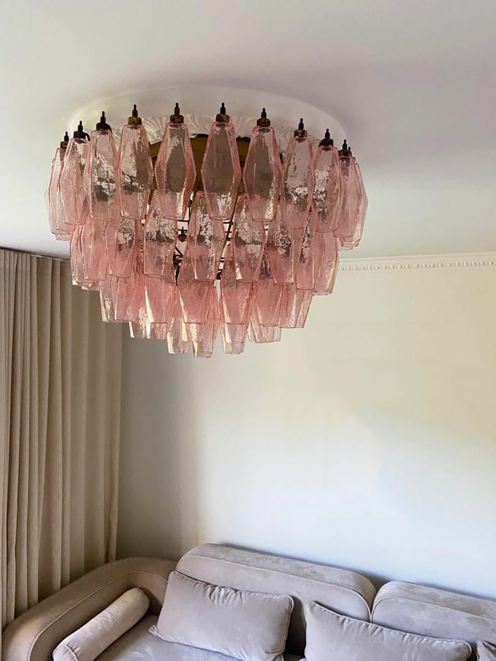 Aurora Ceiling Lamp Pink Rhombus Glass Layered Vintage Elegance - Neutralighting