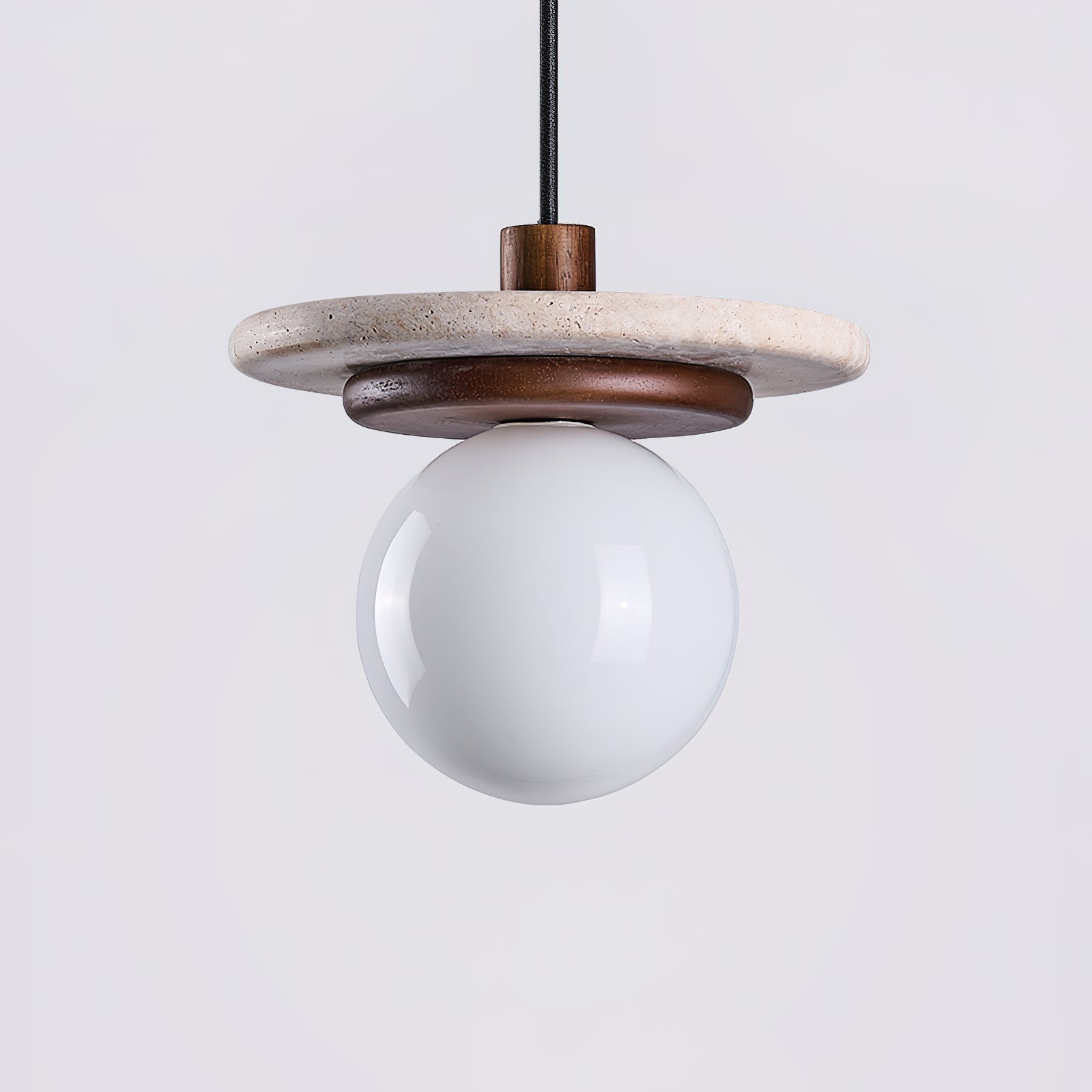 Pendant Lamp Glass Globe Travertine Disc Walnut Wood Natural - Letslighting
