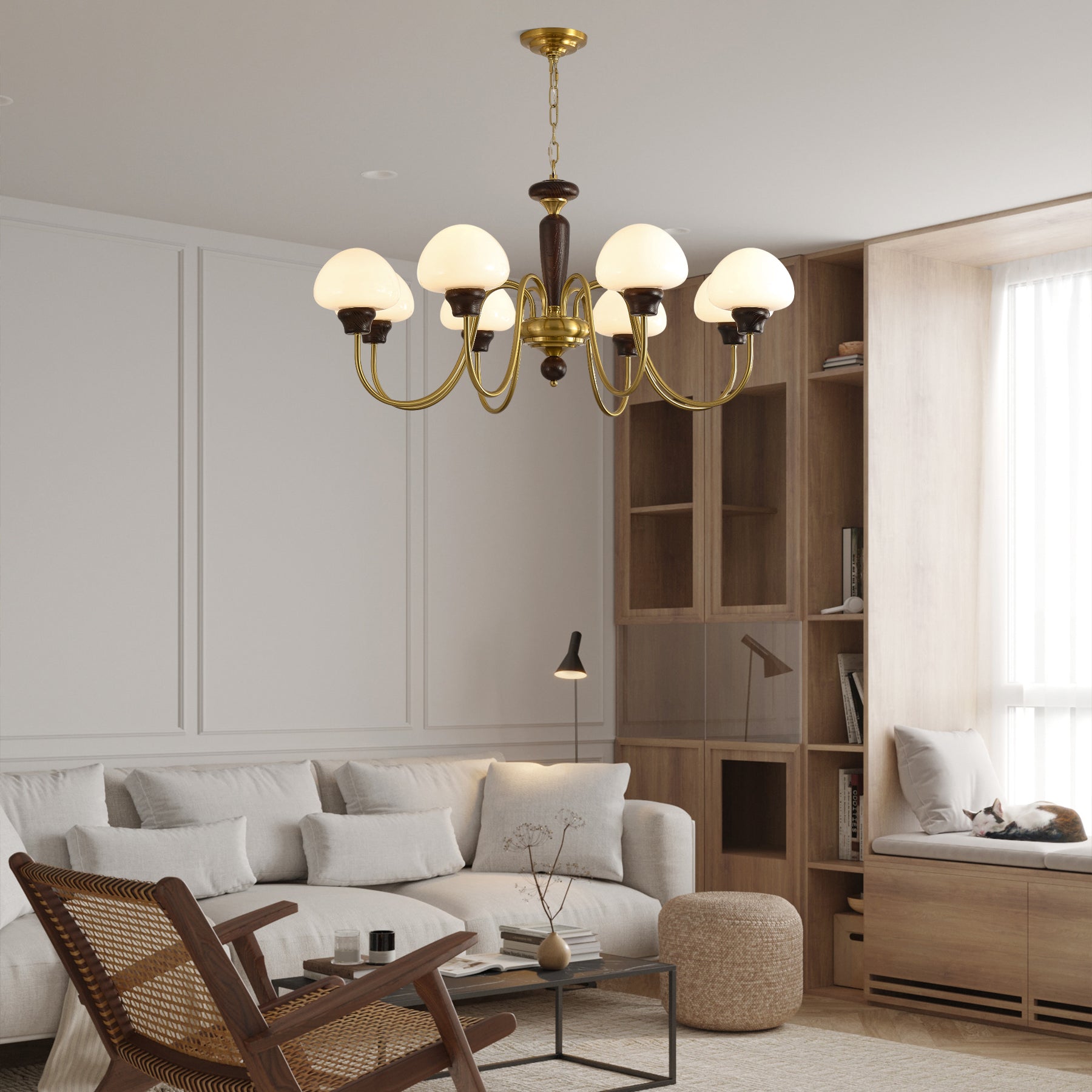 Lustra Kronleuchter Messing Holz Pilz Klassisch-Letslighting