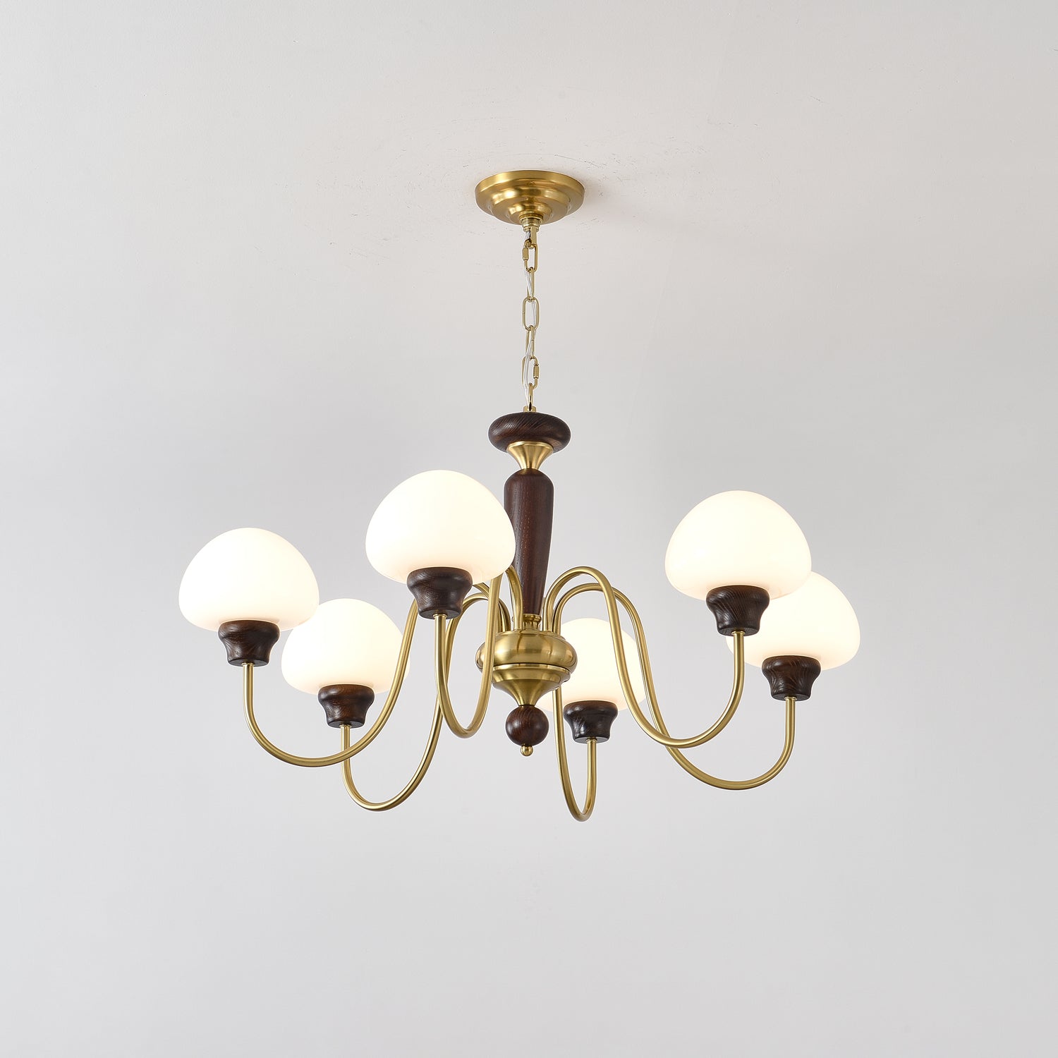 Lustra Kronleuchter Messing Holz Pilz Klassisch-Letslighting