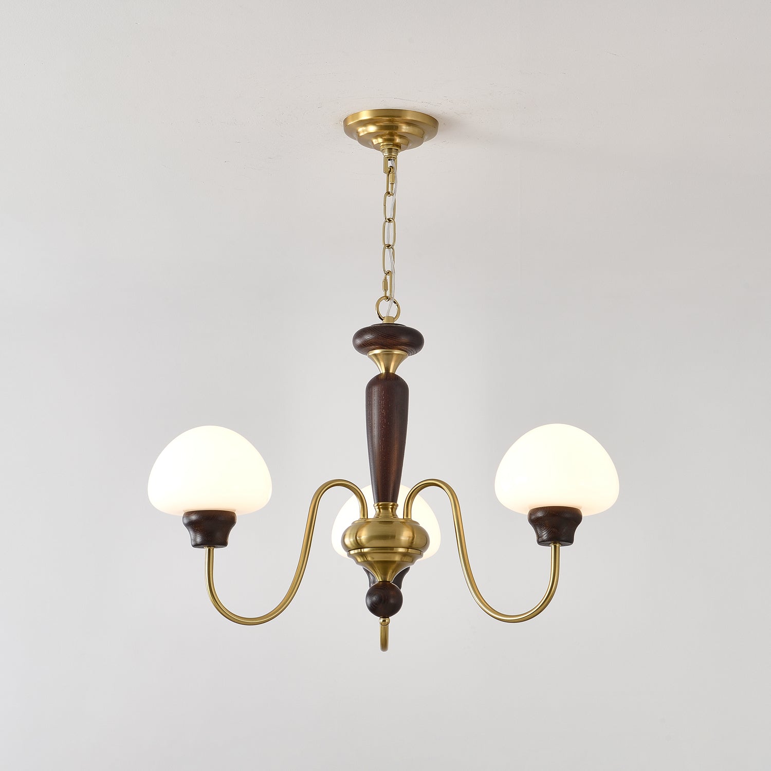 Lustra Kronleuchter Messing Holz Pilz Klassisch-Letslighting