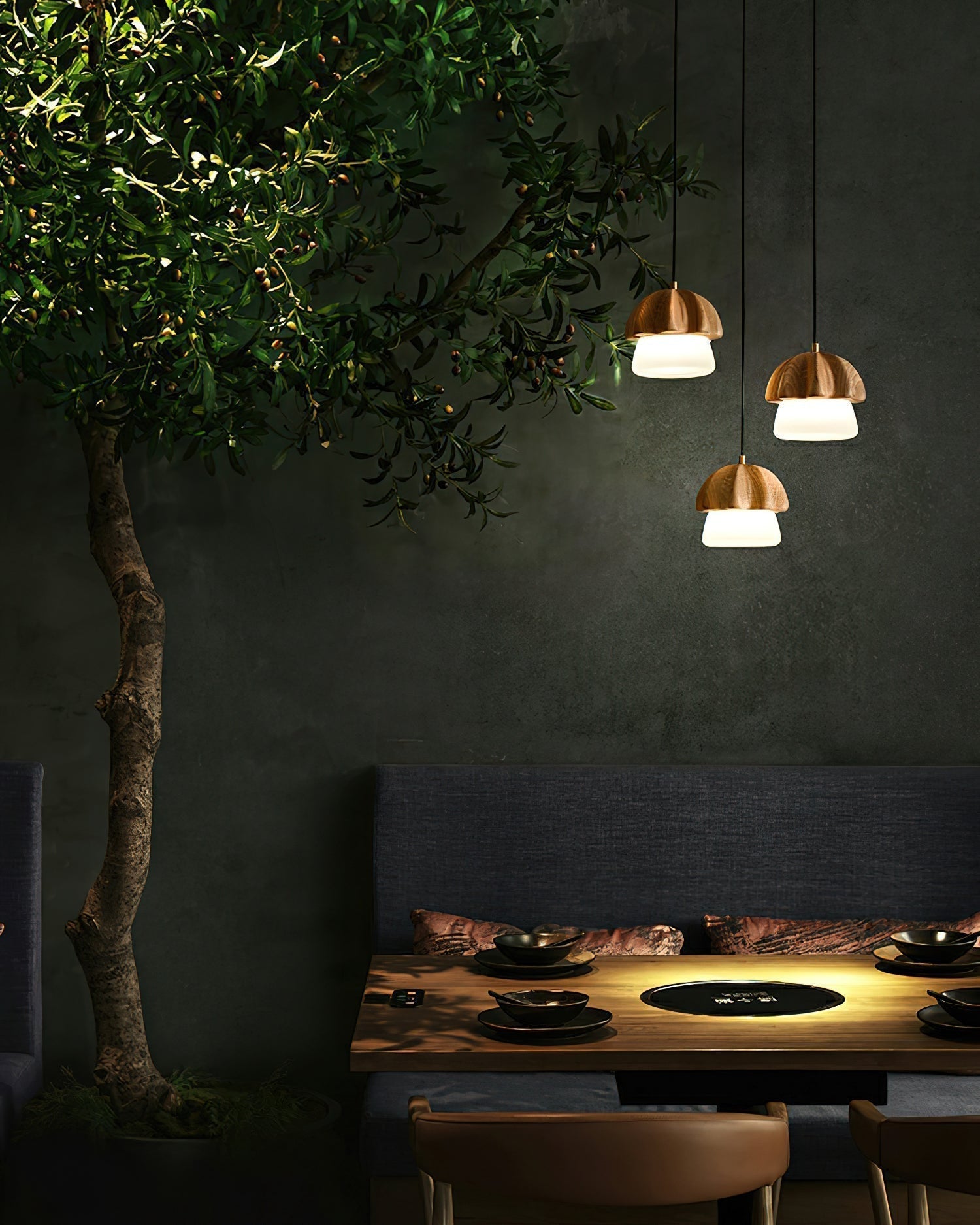 Lustra Pendelleuchte Pilz Cluster Holz Glas-Letslighting