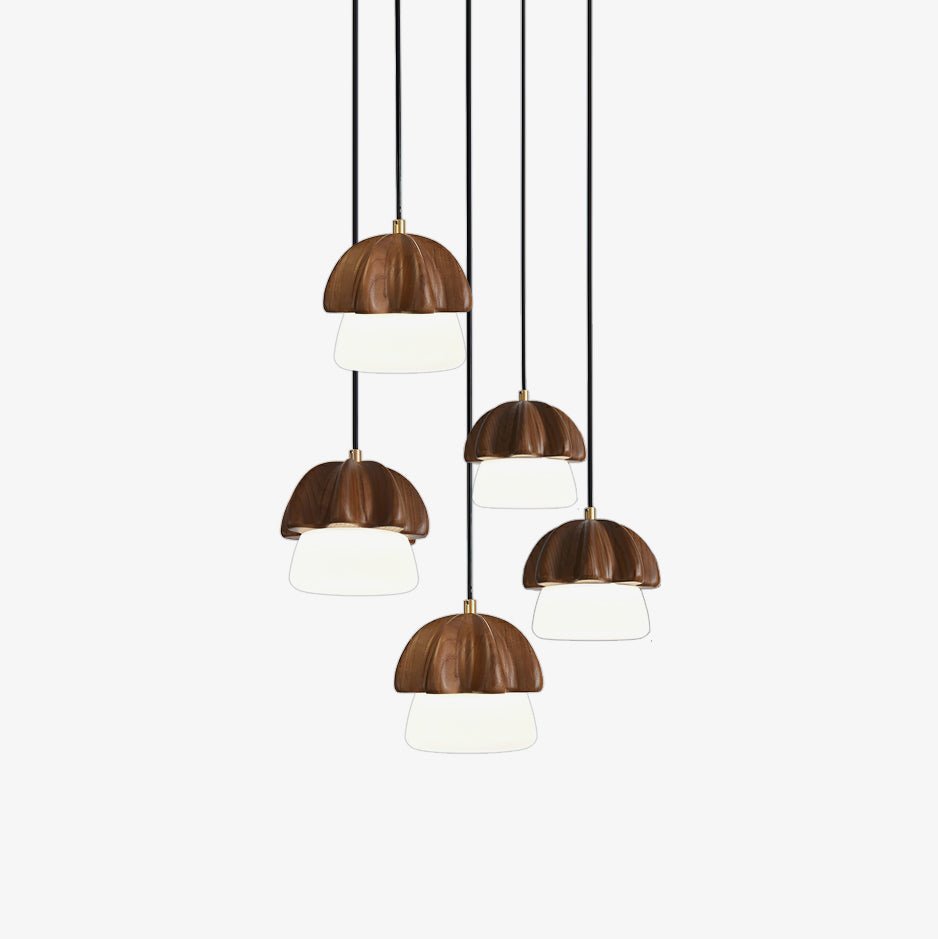 Lustra Pendelleuchte Pilz Cluster Holz Glas-Letslighting