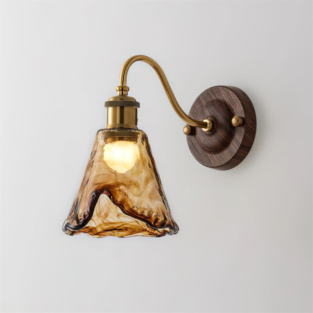 Wandleuchte Bernstein Glas Schirm Walnuss Gold Vintage Modern Wandleuchte-Letslighting