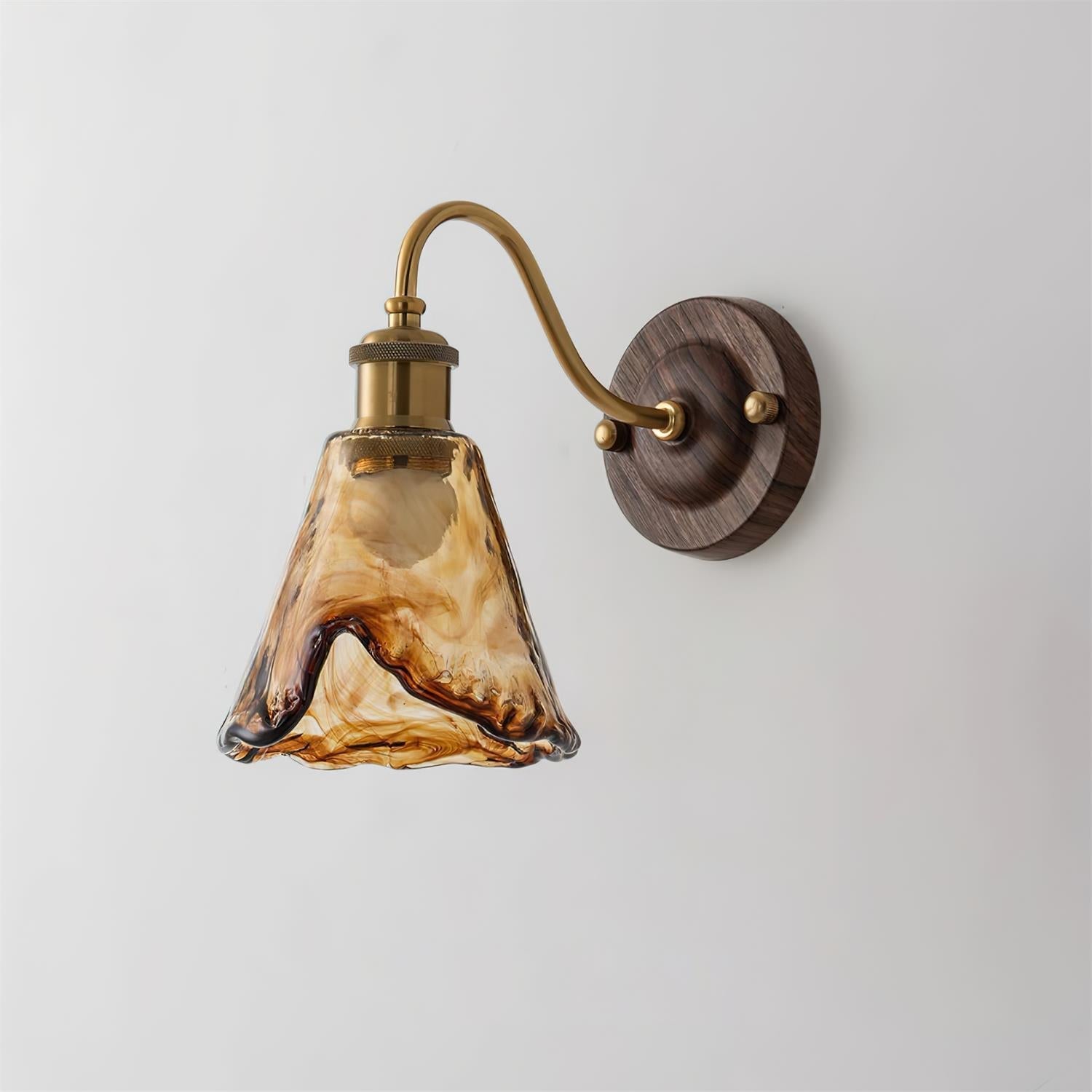 Wandleuchte Bernstein Glas Schirm Walnuss Gold Vintage Modern Wandleuchte-Letslighting