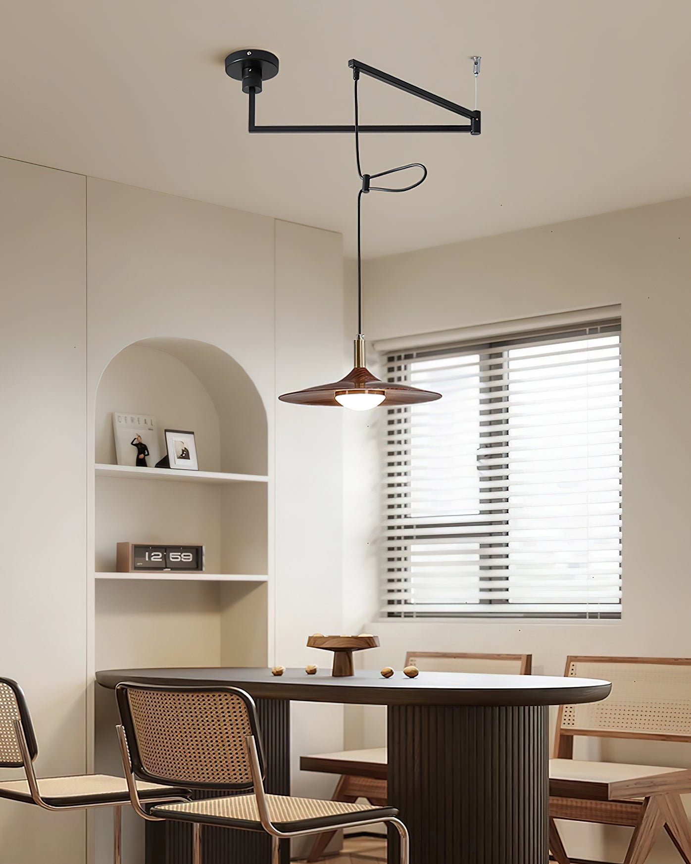 Veylo Pendelleuchte Modern Schwenkarm Holzschirm-Letslighting