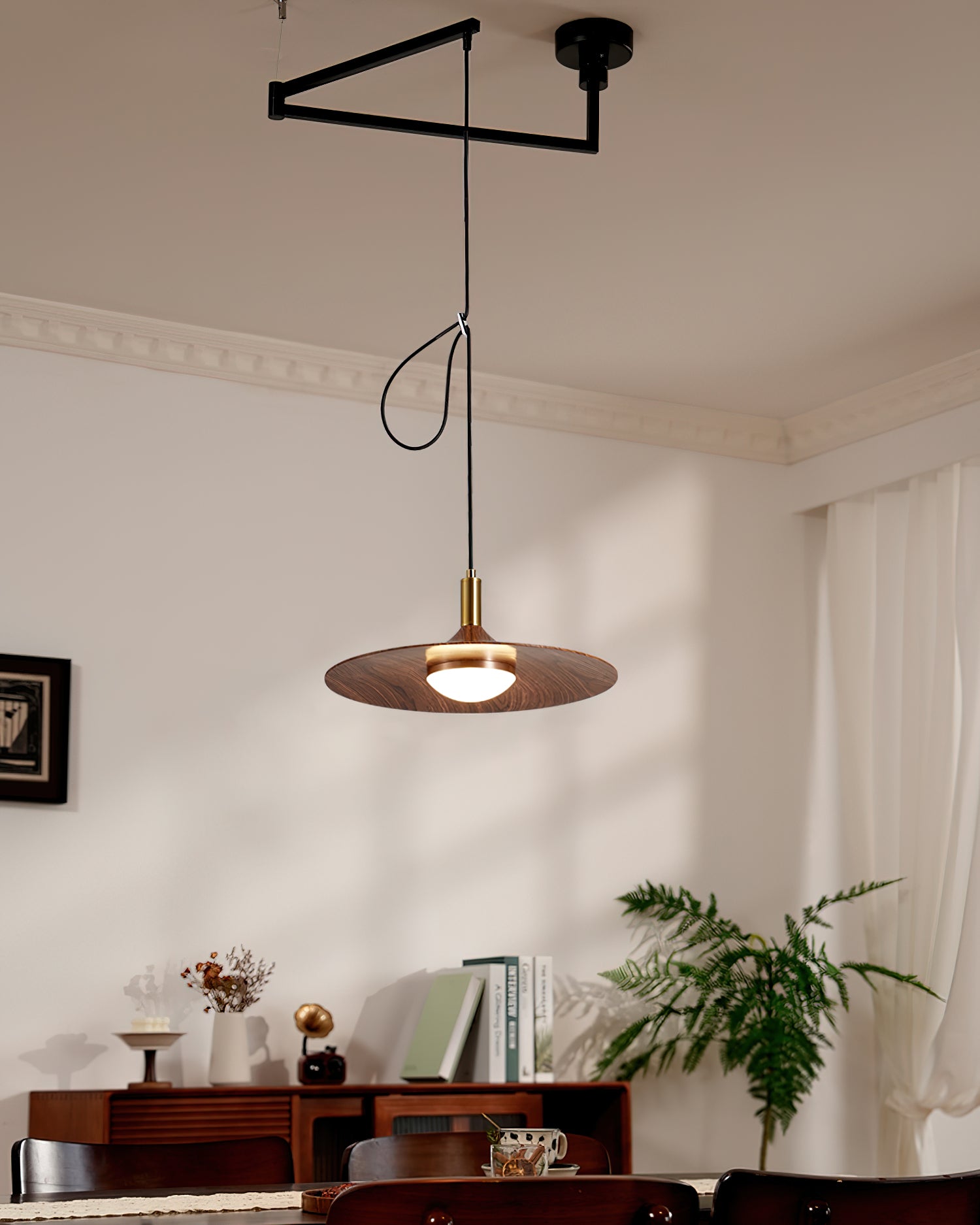 Veylo Pendelleuchte Modern Schwenkarm Holzschirm-Letslighting