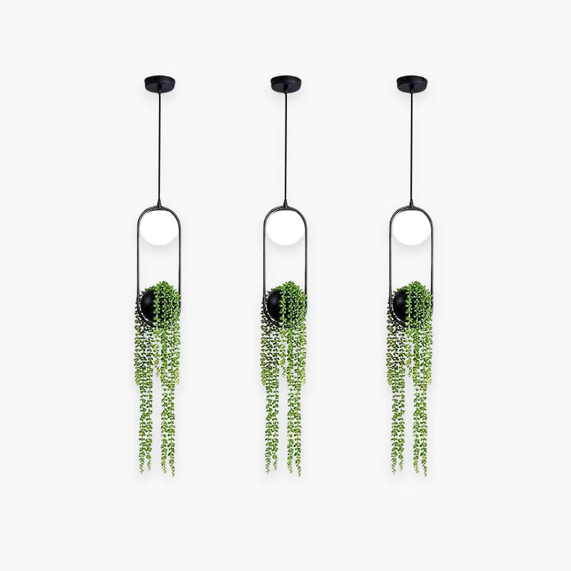Natural Pflanzentopf Kugel Metall/Glas Pendelleuchte Schwarz/Grün Schlafzimmer