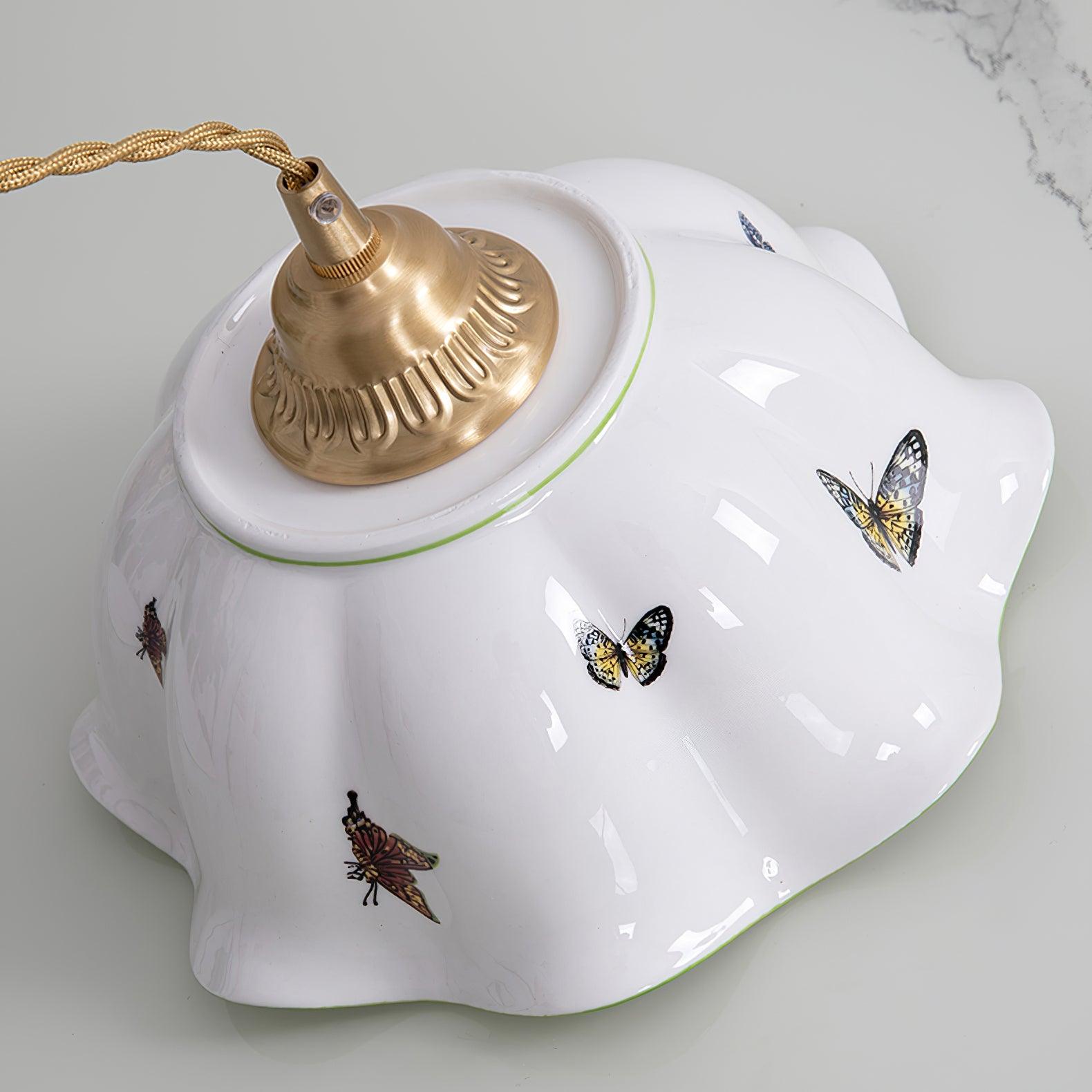 Pendelleuchte Keramik Blütenschirm Schmetterlinge Vintage-Letslighting