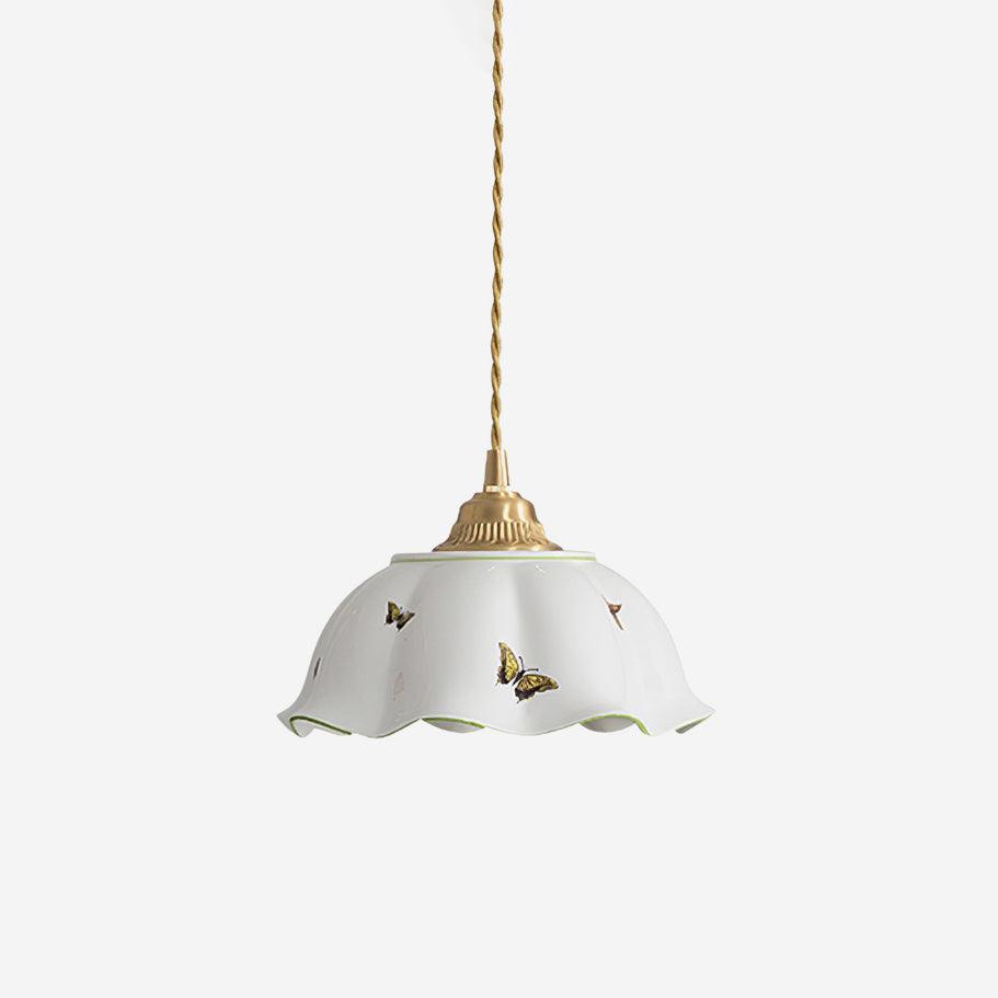 Pendelleuchte Keramik Blütenschirm Schmetterlinge Vintage-Letslighting