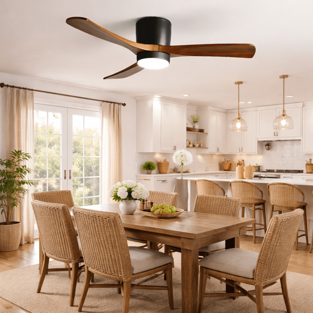 Ezra Nordische Deckenventilatorleuchte mit leisem Gleichstrommotor