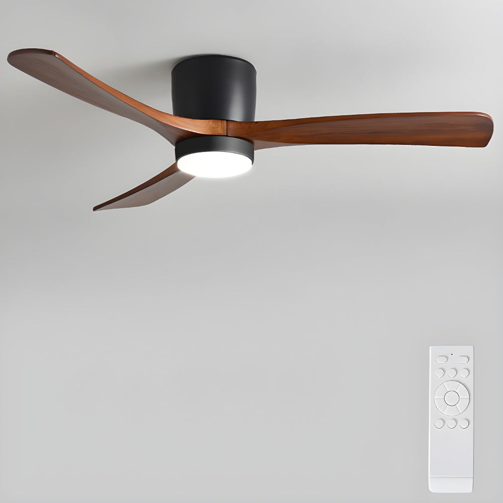 Elena Moderner Holz-Deckenventilator mit Licht, der sein modernes Design präsentiert