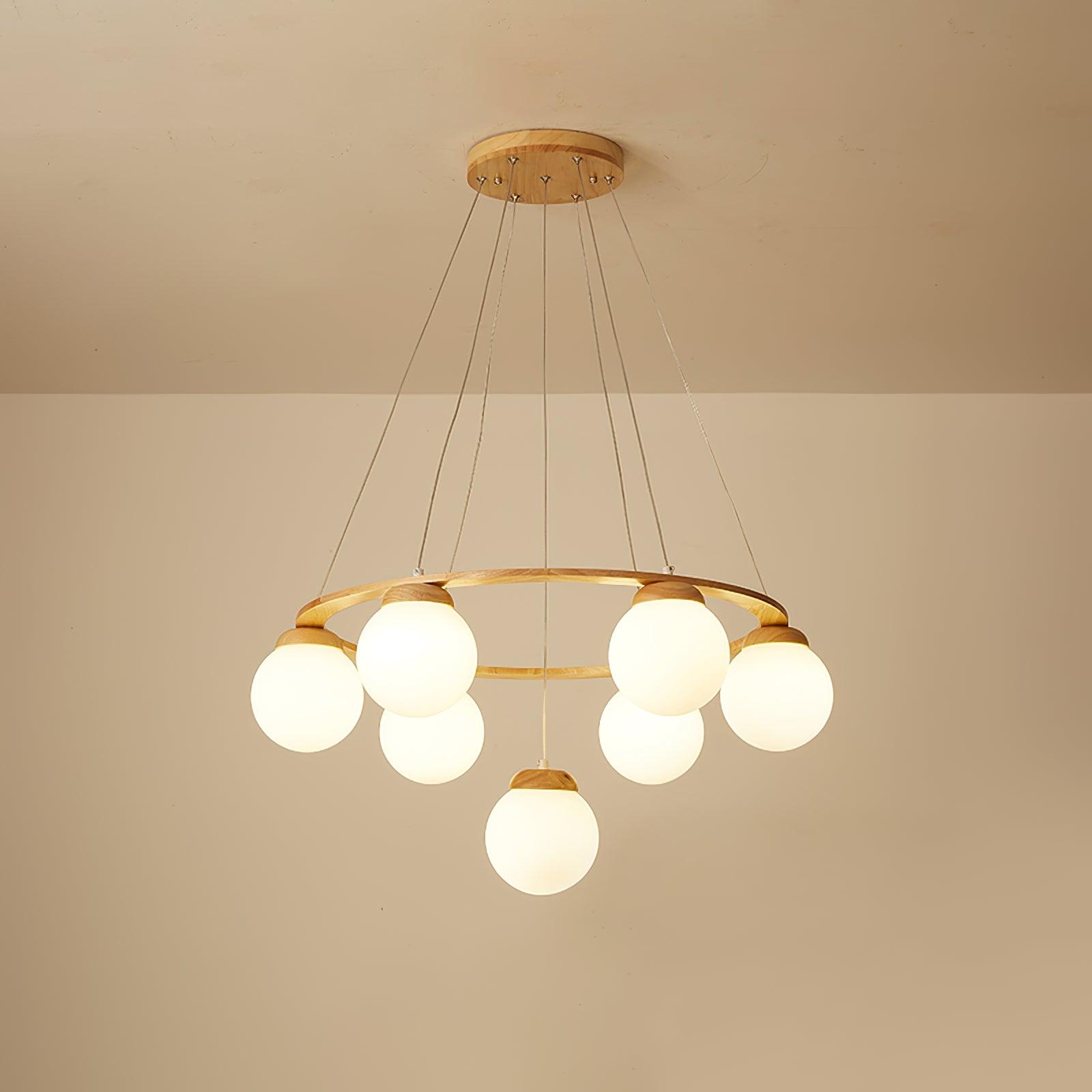 Lustra Kronleuchter Holzring Opalglaskugeln-Letslighting