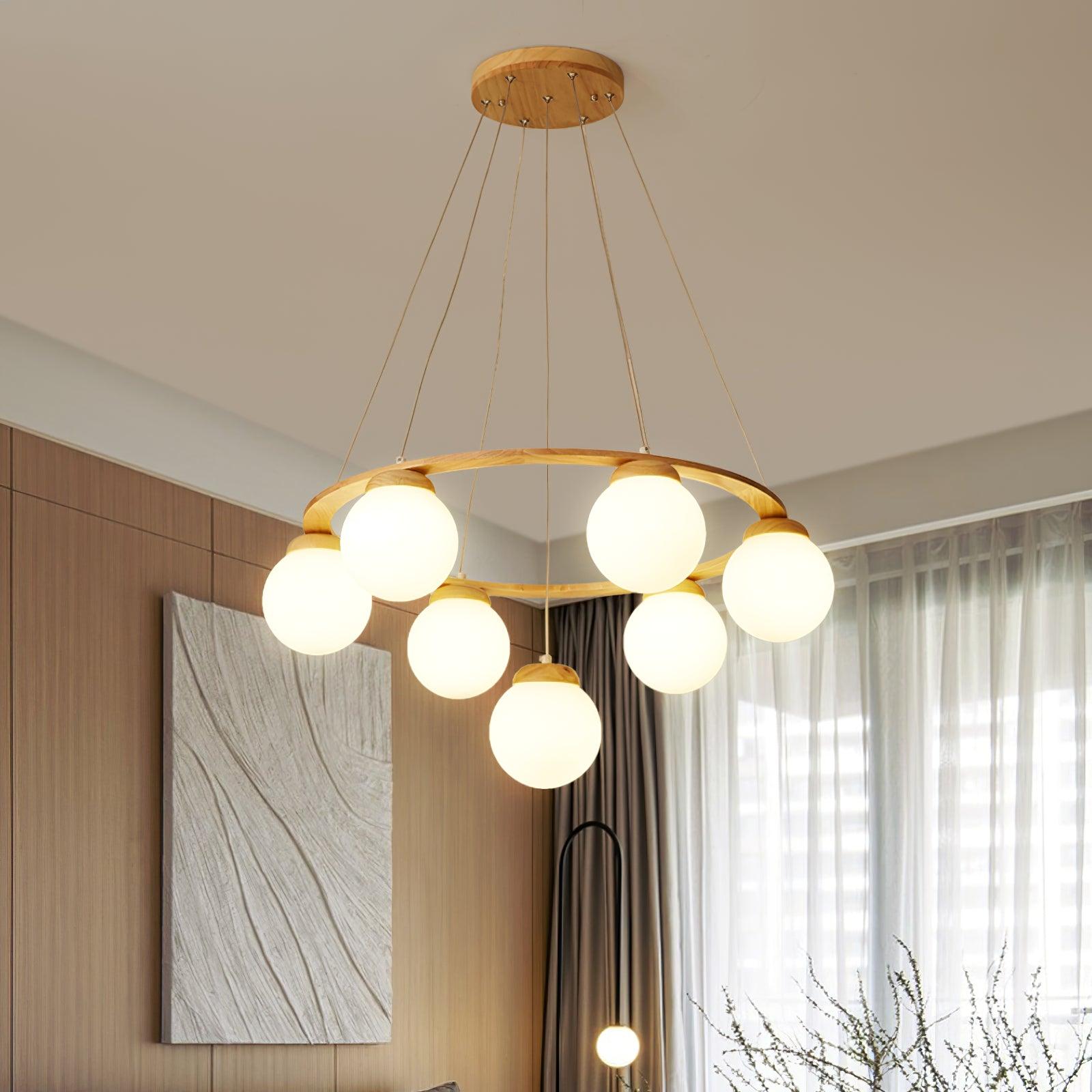 Lustra Kronleuchter Holzring Opalglaskugeln-Letslighting