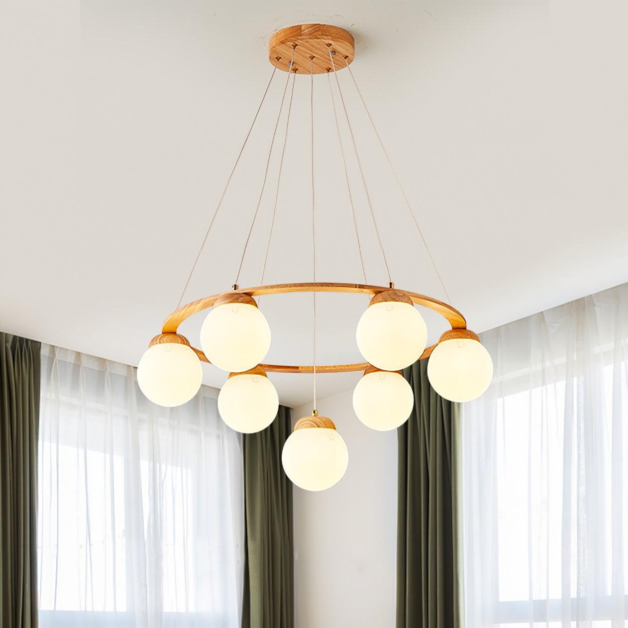Lustra Kronleuchter Holzring Opalglaskugeln-Letslighting