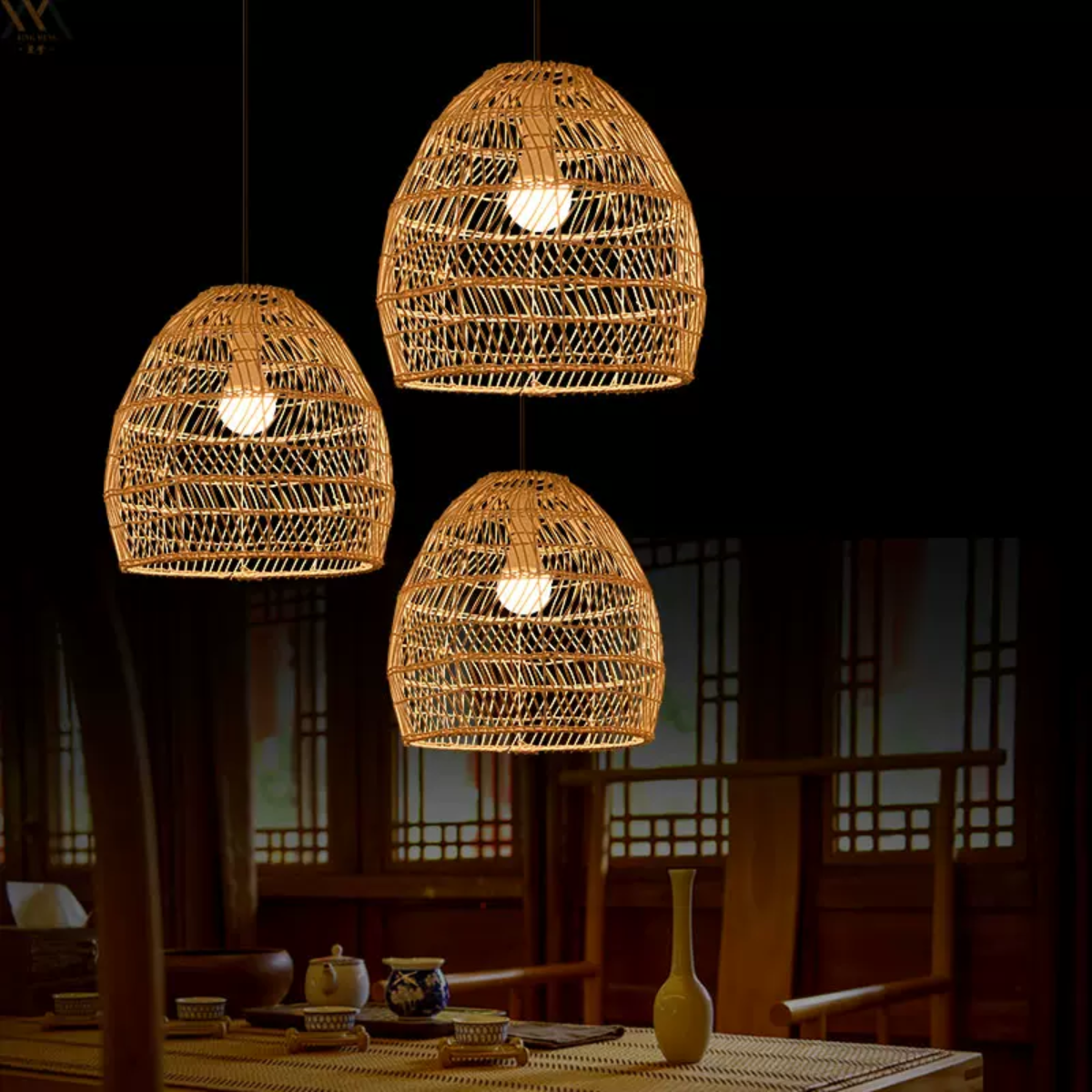 Muto Design Retro LED Pendelleuchte Schwarz/Holz Holz Schlaf/Wohn/Arbeitszimmer/Flur
