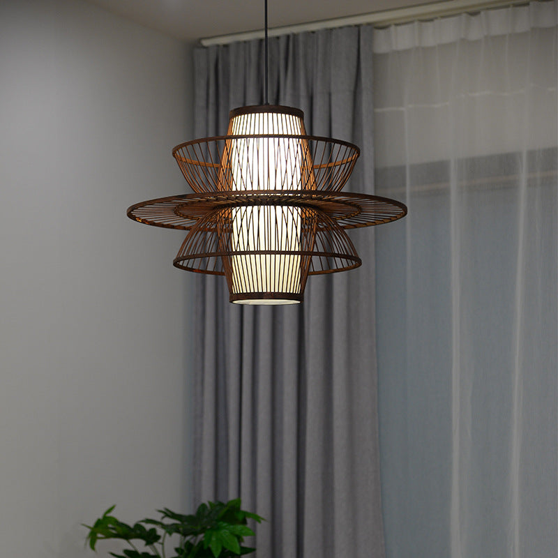 Muto Modern LED Pendelleuchte Schwarz/Beige Wohn/Ess/Schlafzimmer Esstisch Rattan