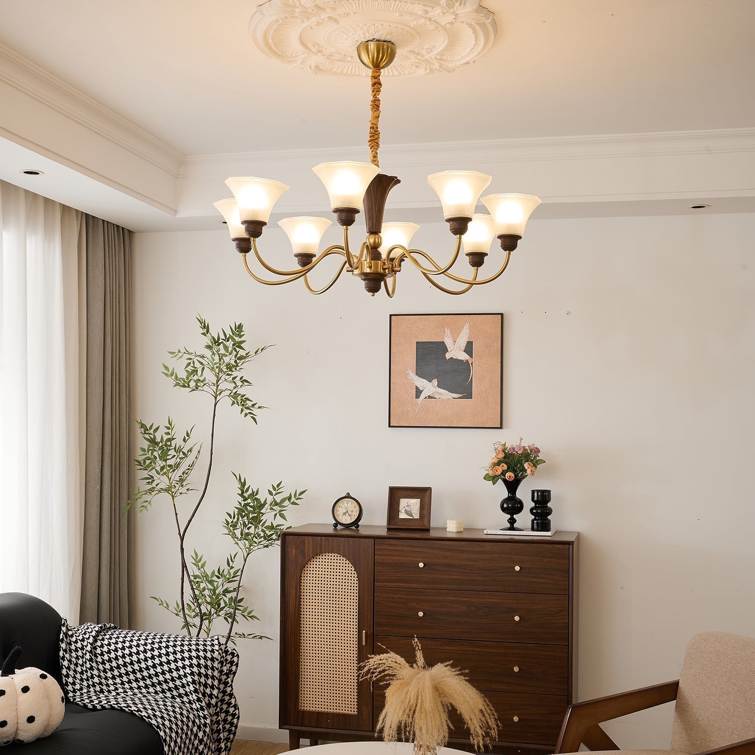 Ciphaen Vintage Kronleuchter aus Holz und Glas-Letslighting