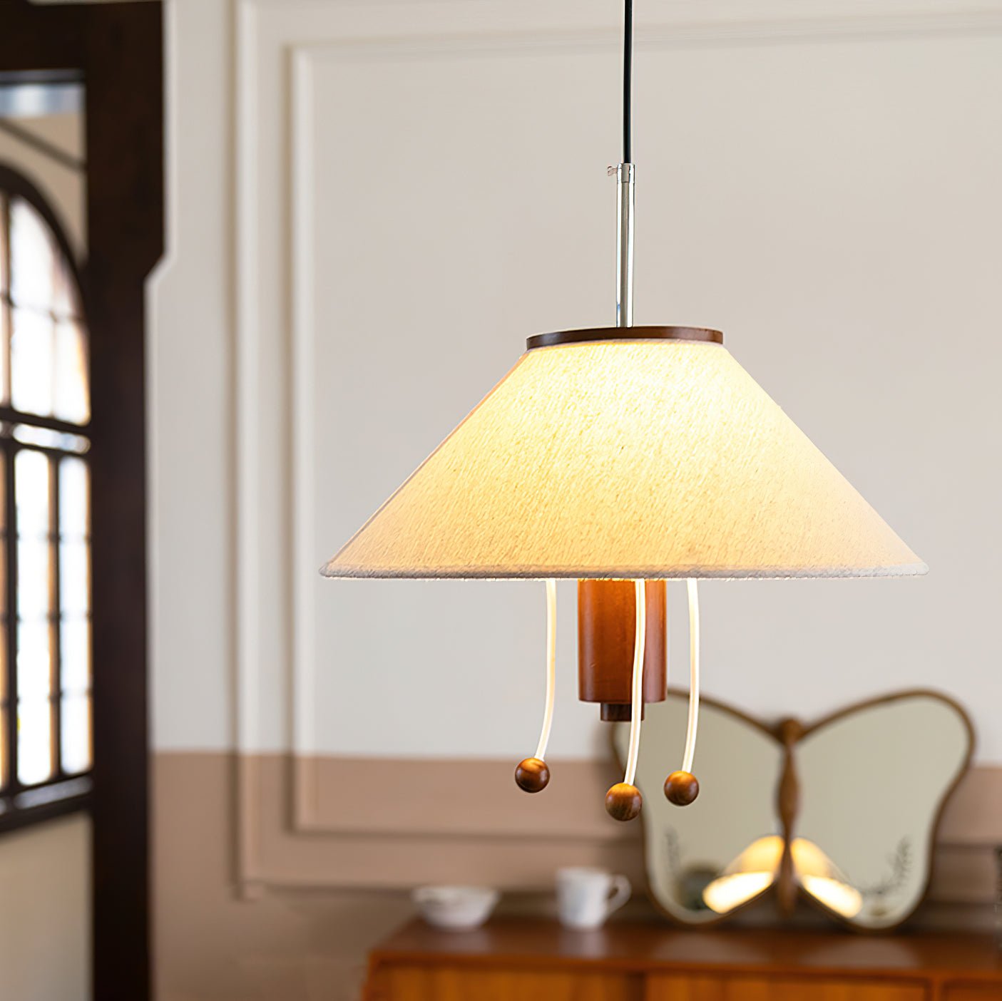 Zathee Nordic Art Klassische Pendelleuchte aus Holz und Stoff-Letslighting