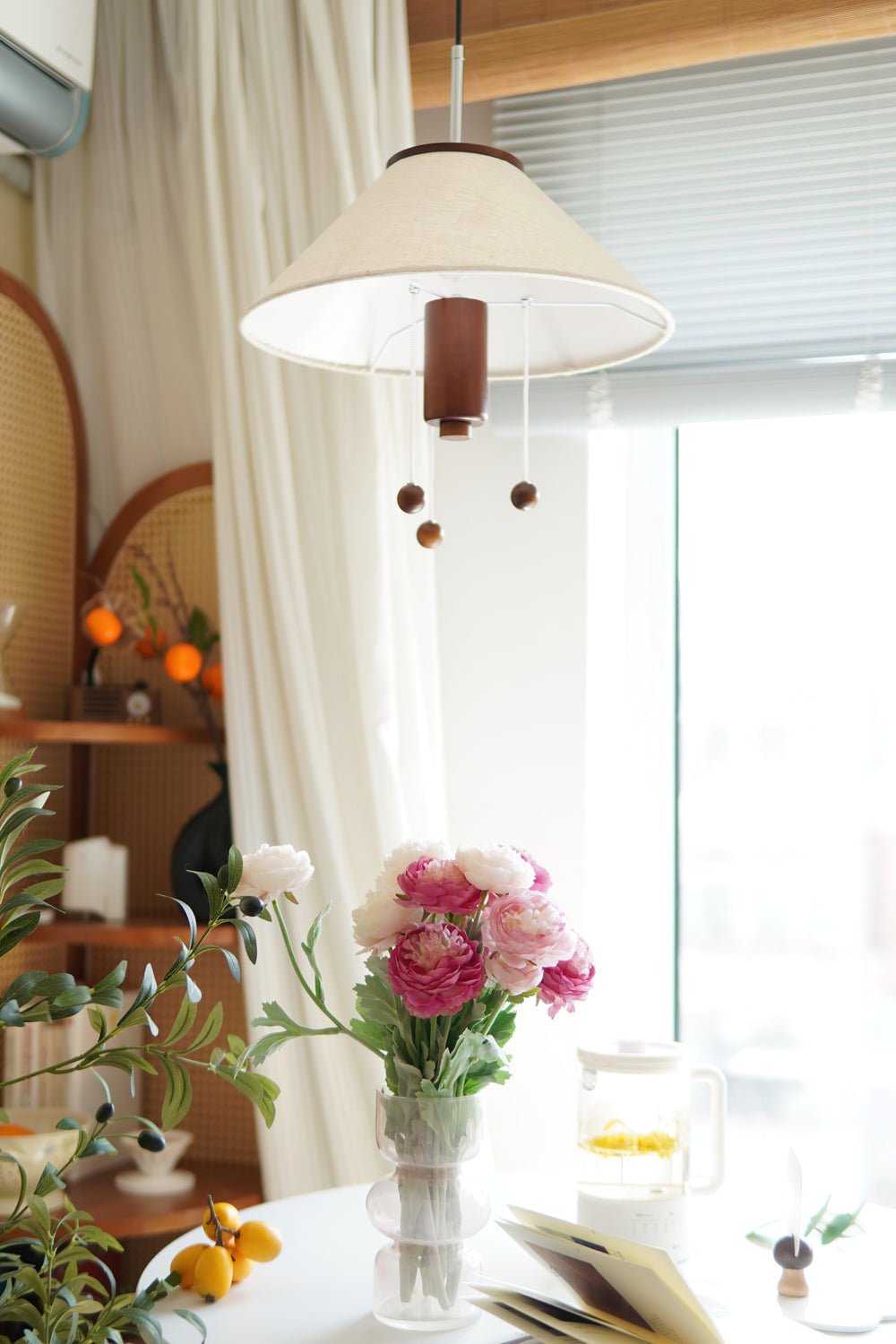 Zathee Nordic Art Klassische Pendelleuchte aus Holz und Stoff-Letslighting